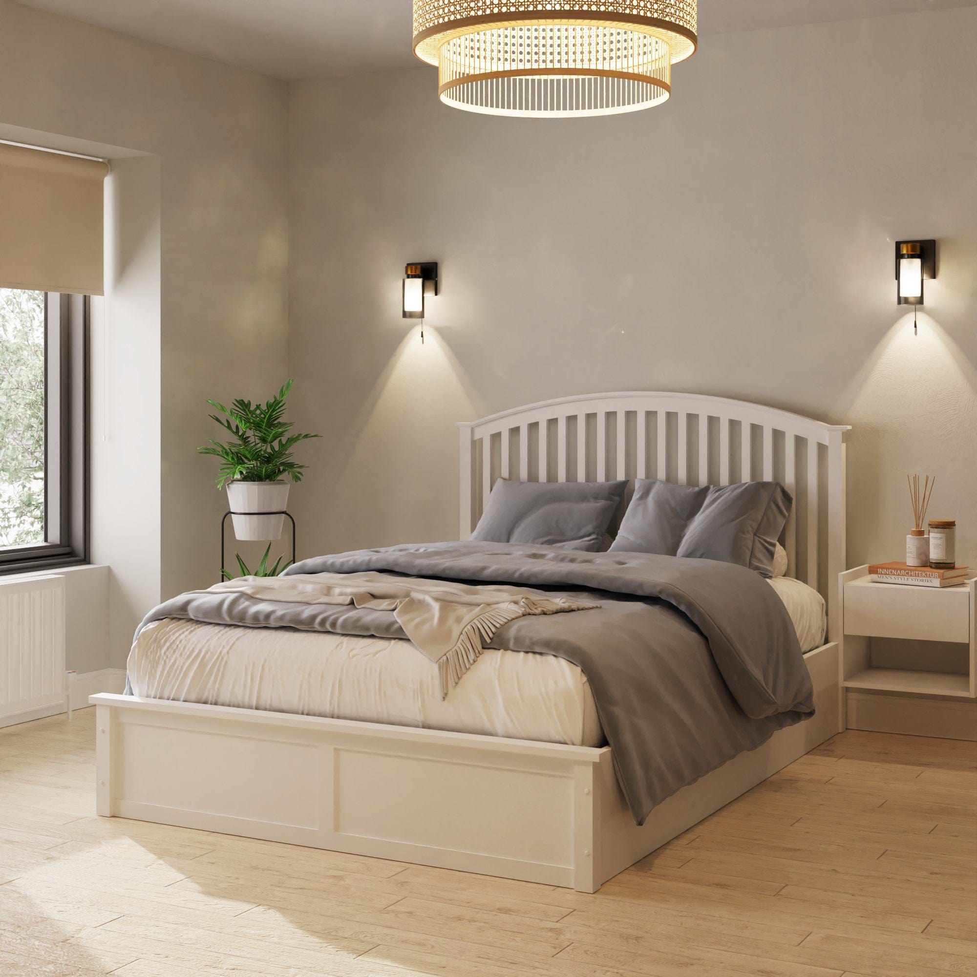 GFW Wood Bed Madrid Wooden Ottoman Bed White Bed Kings