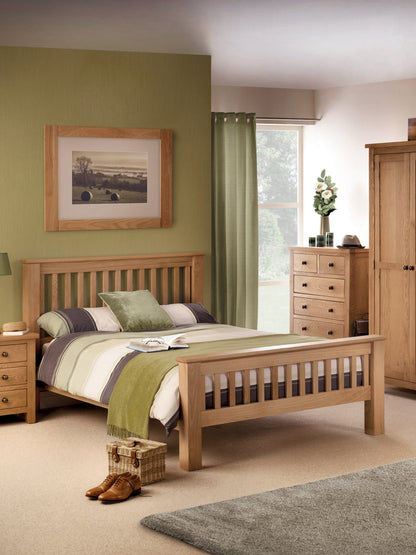 Julian Bowen Wood Bed Amsterdam Oak Bed with High Foot End - Wood - Light Oak Bed Kings