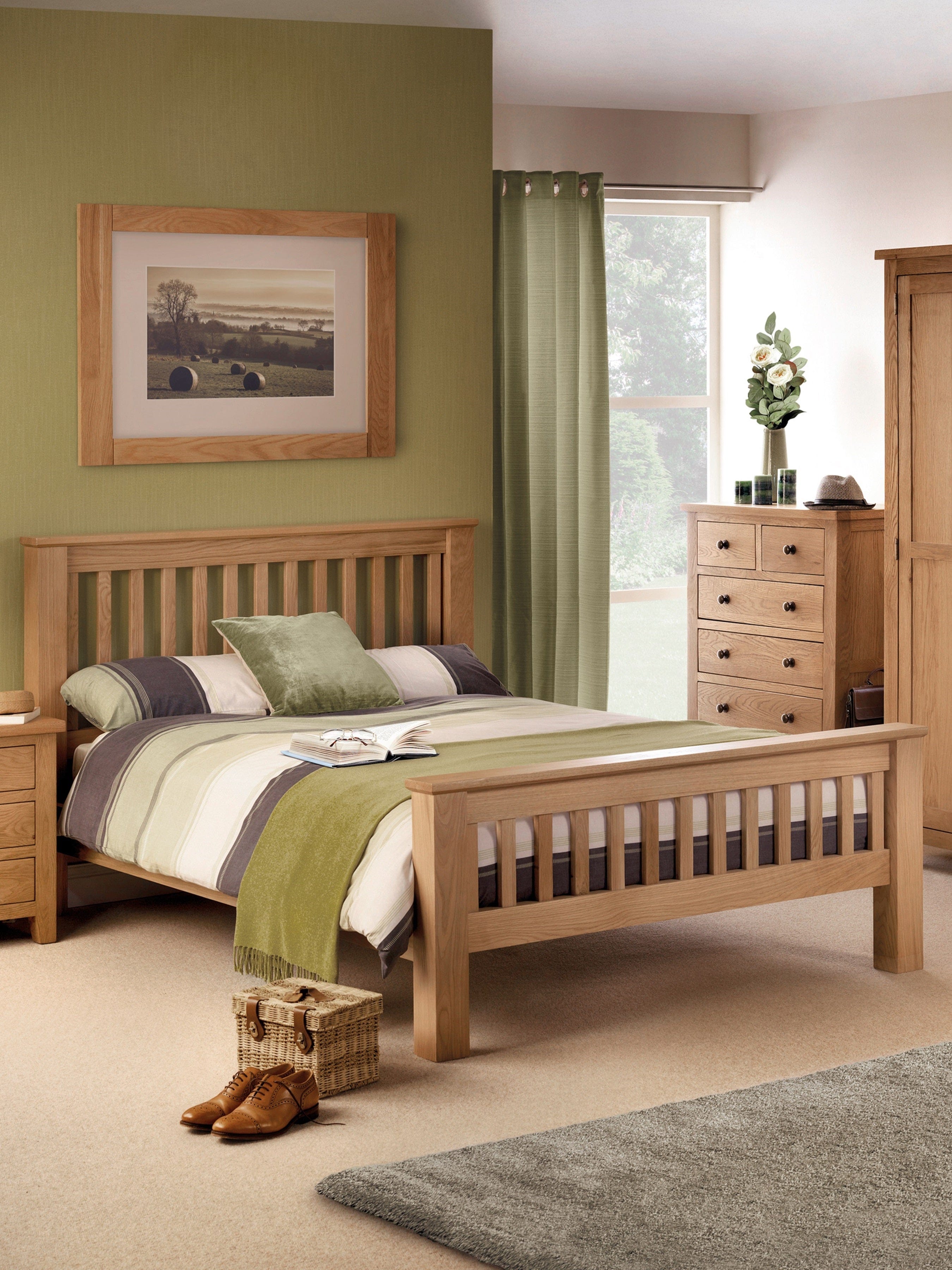 Julian Bowen Wood Bed Amsterdam Oak Bed with High Foot End - Wood - Light Oak Bed Kings