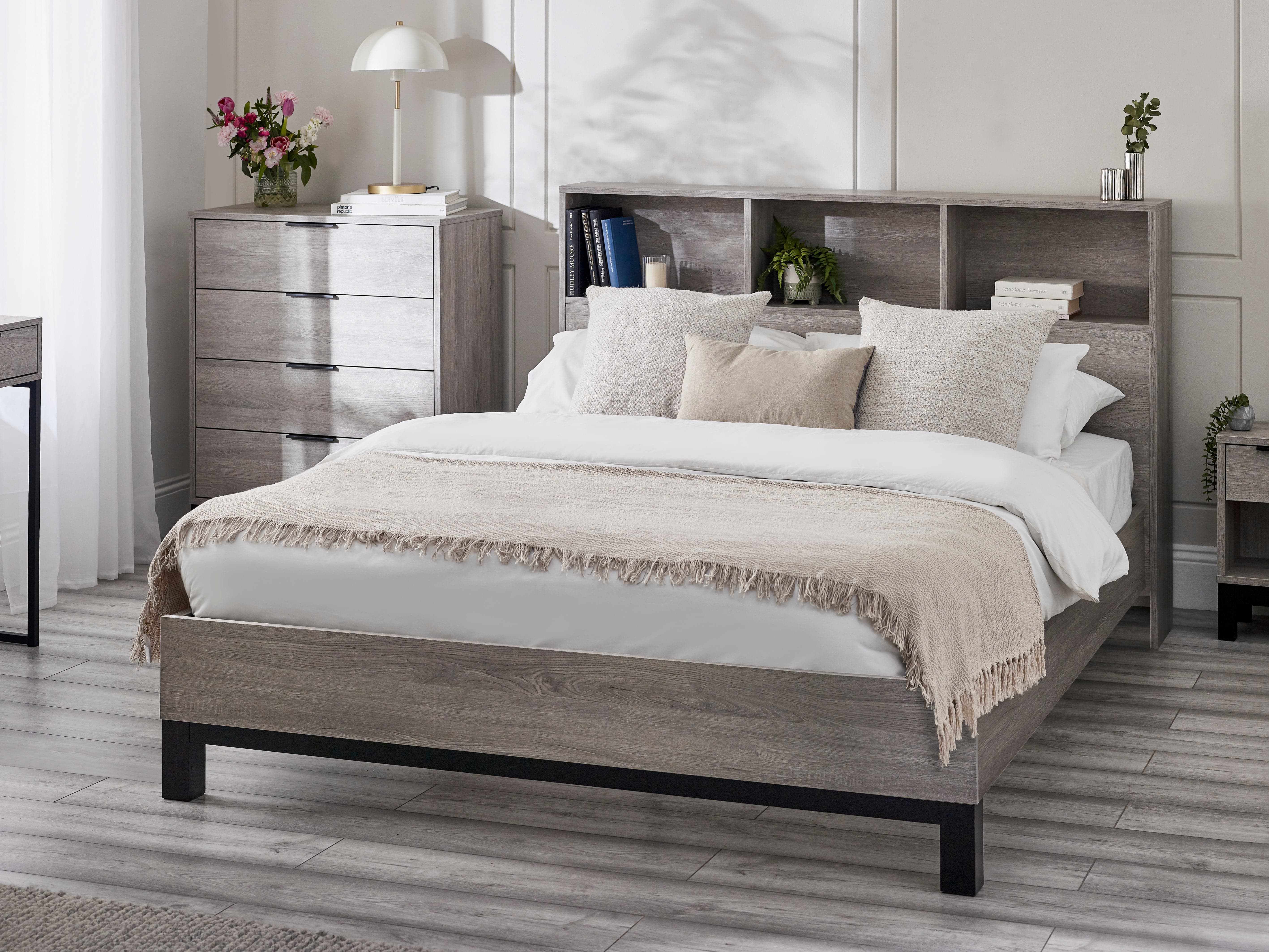 Julian Bowen Wood Bed Bali Bookcase Bed- Grey Oak Bed Kings