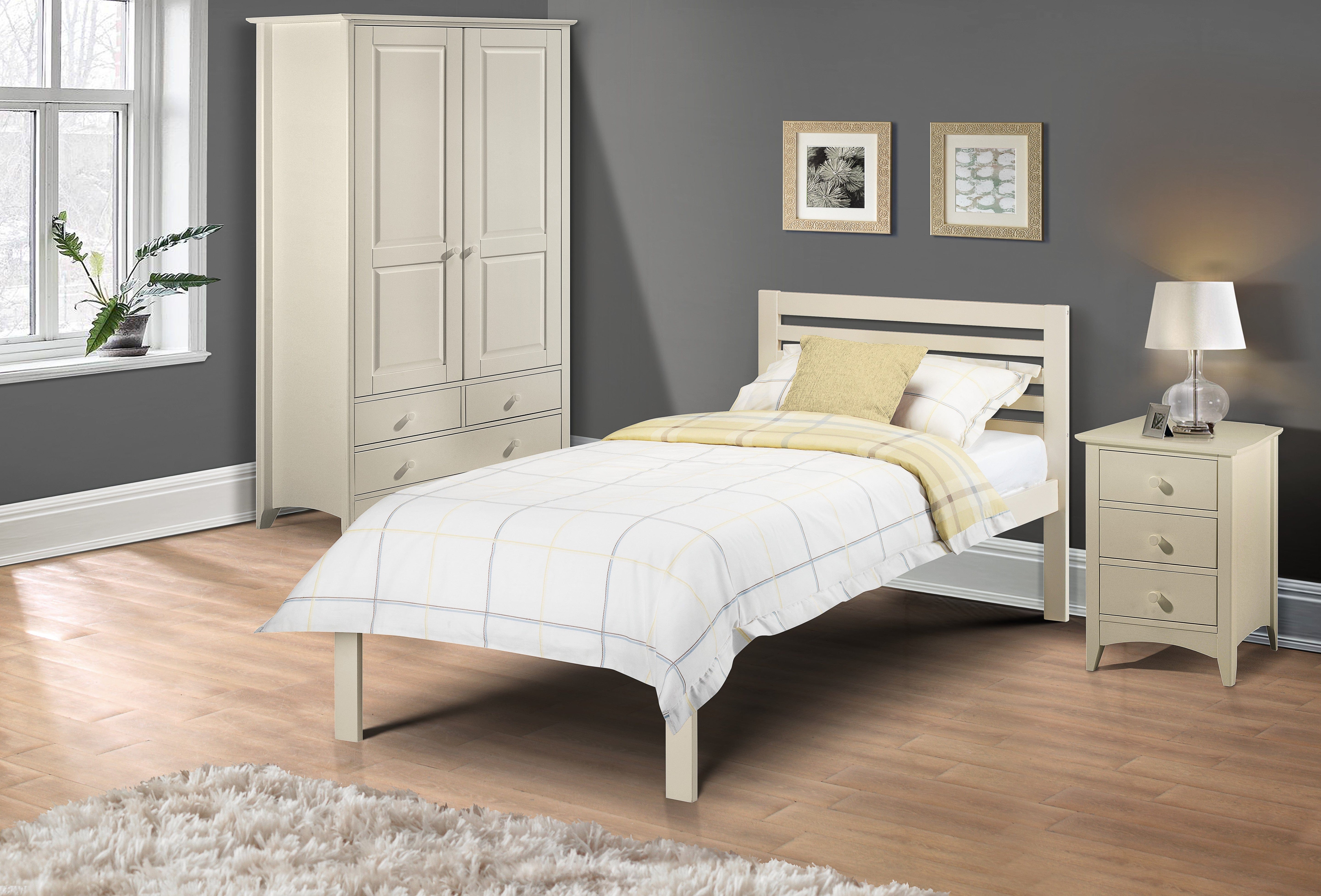 Julian Bowen Wood Bed Single 90cm 3ft Slocum Bed Stone White - Wood - Stone White Bed Kings