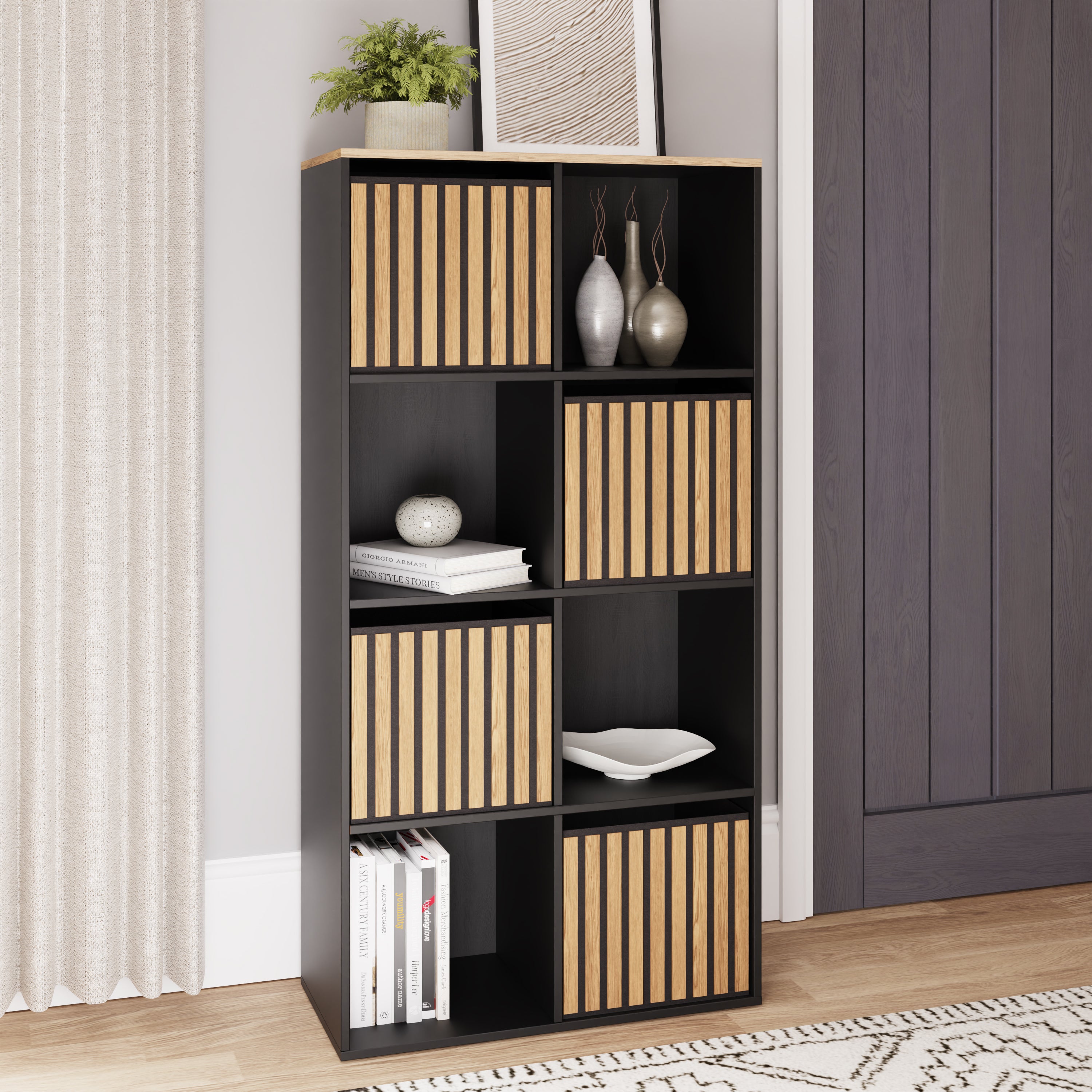 Kube 2X4 Storage Kube Black/Medium Oak