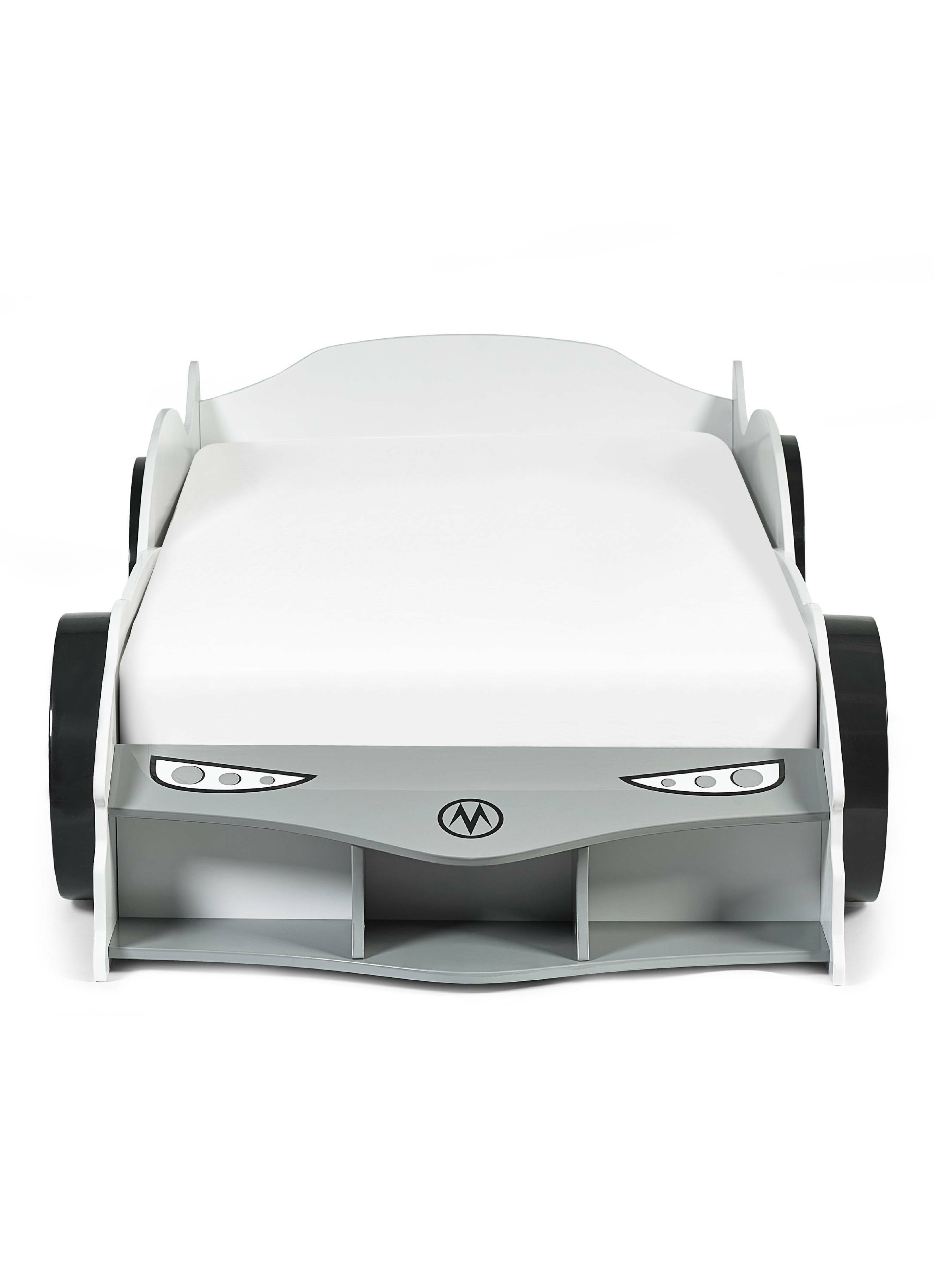 Storm White and Grey High Gloss 90cm Single Race Car Bed