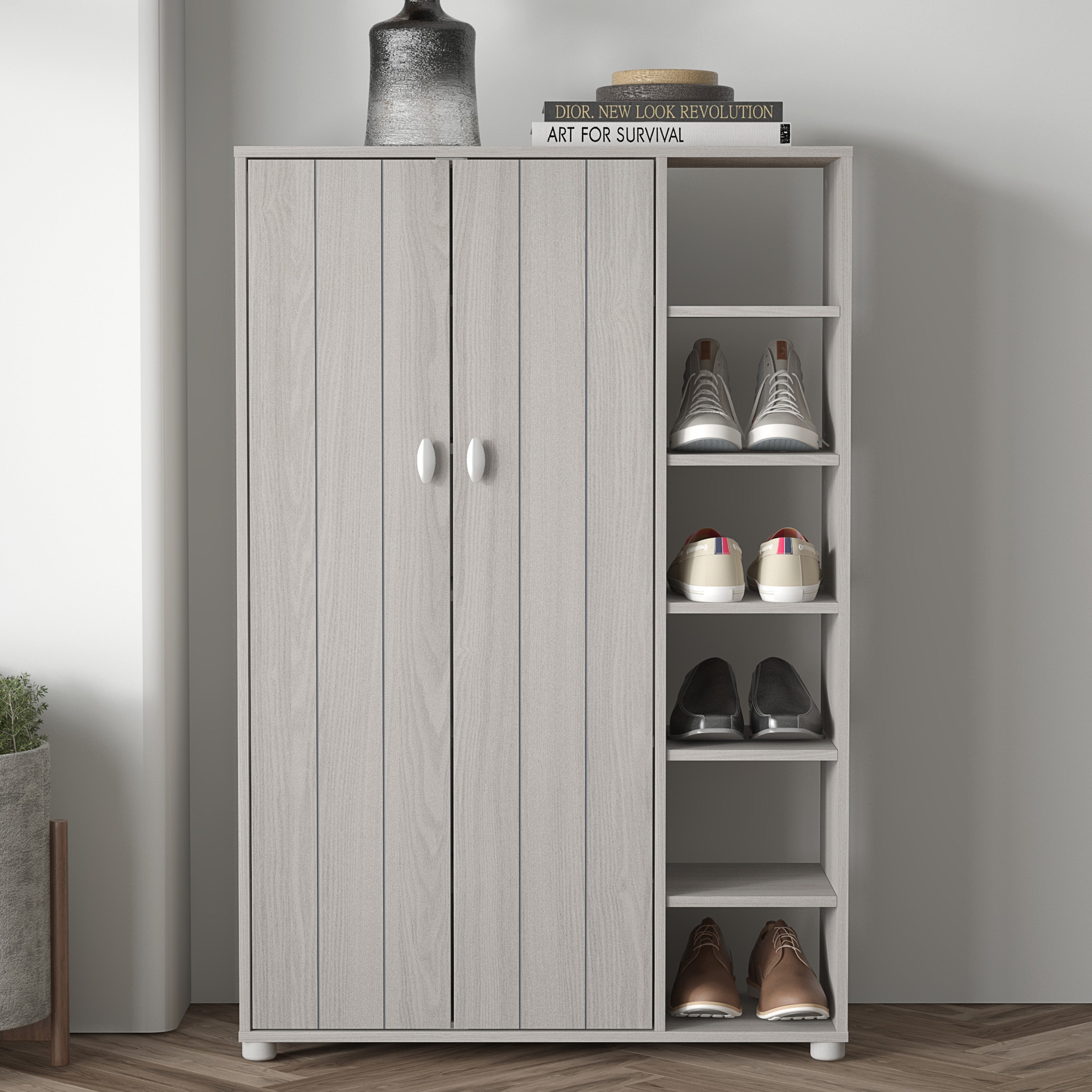 Bideford Tall Shoe Cabinet Warm Grey Oak
