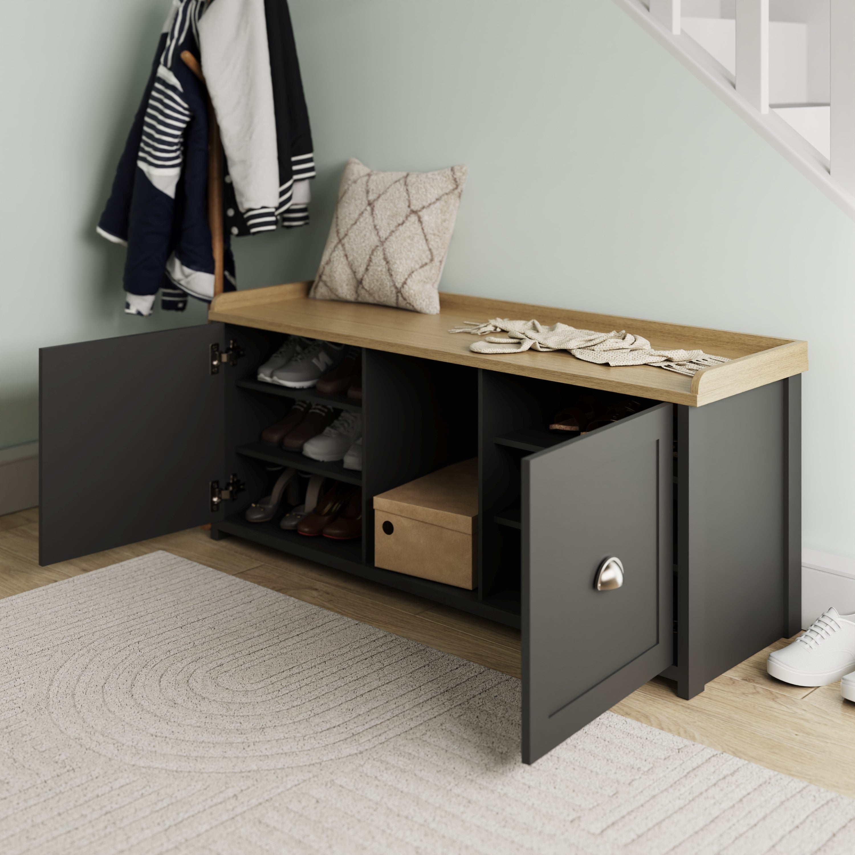 Lancaster 2 Door Shoe Bench Black
