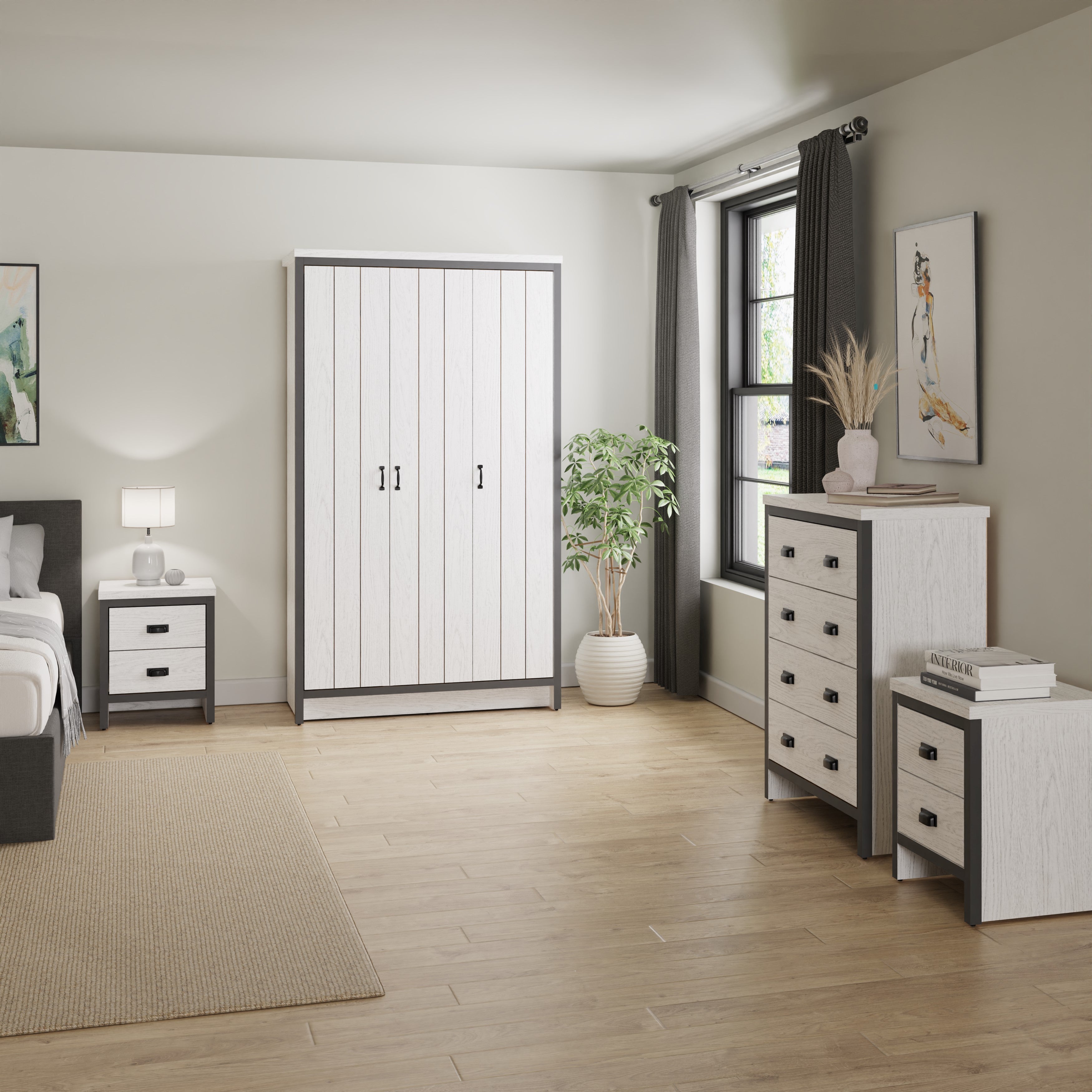 Boston 2 Drawer Bedside Table White