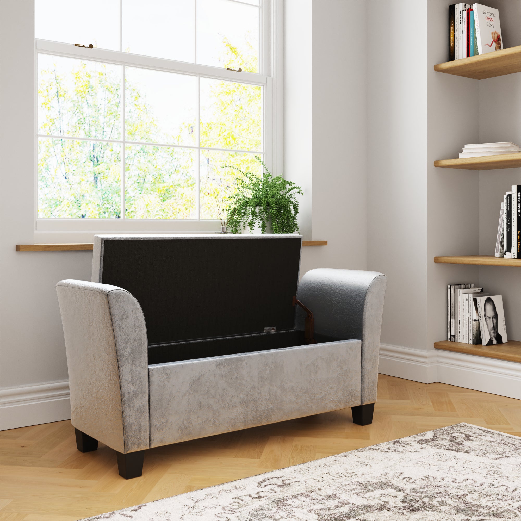 Verona Window Seat Grey Crushed Velvet