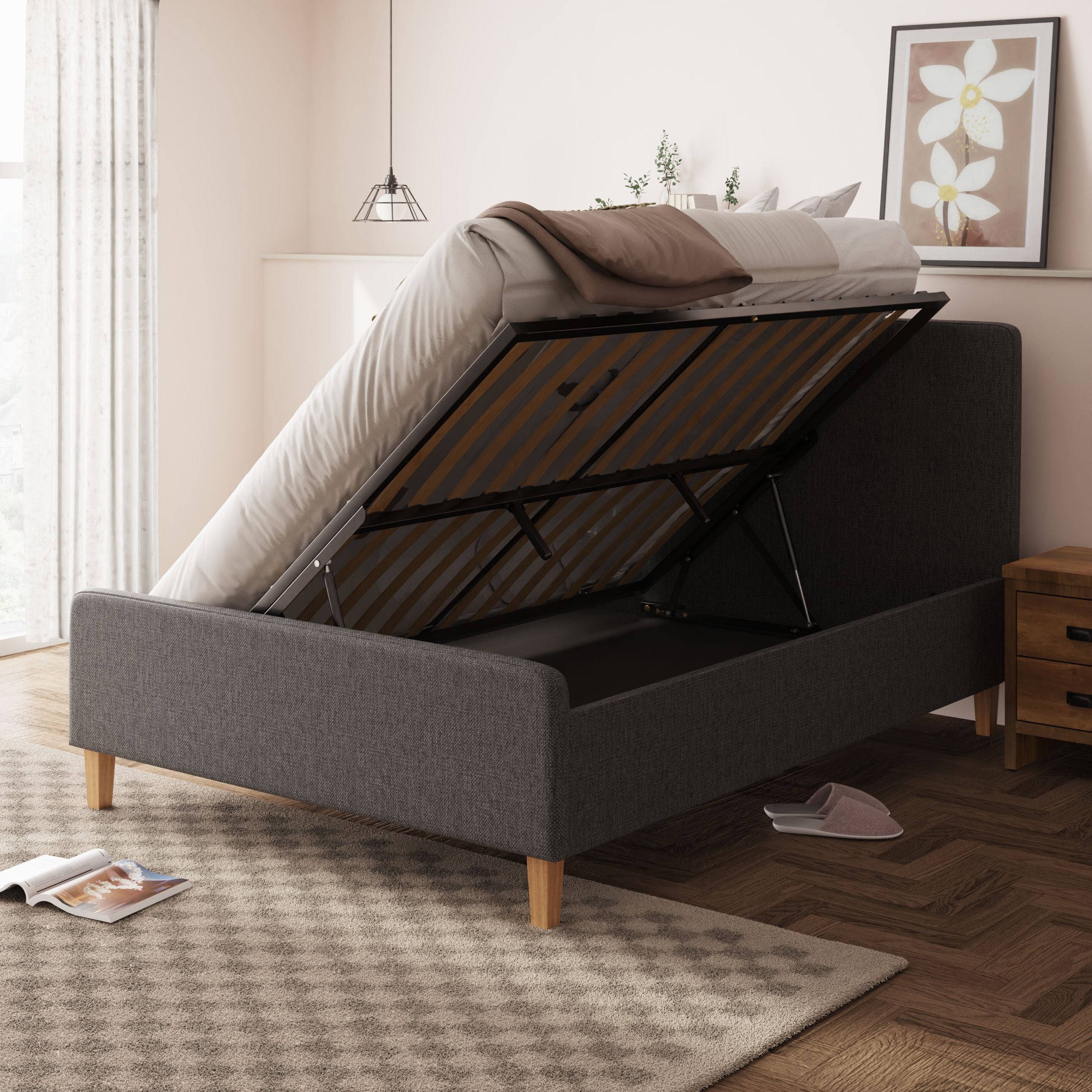 Ashbourne Ottoman Bed Dark Grey