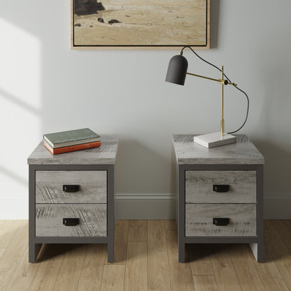 Boston 2 Drawer Bedsides Table In Grey (Pack of Two)