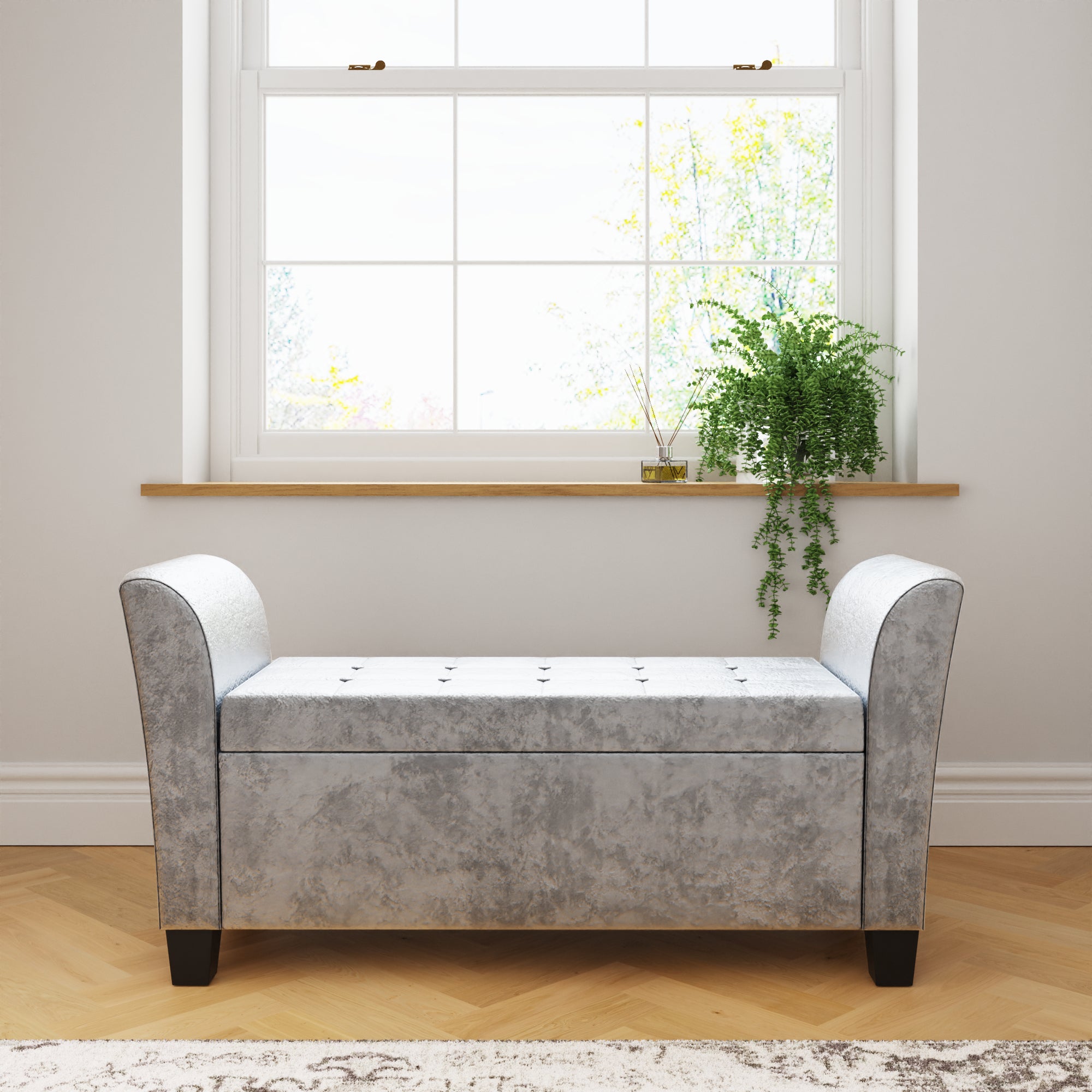 Verona Window Seat Grey Crushed Velvet