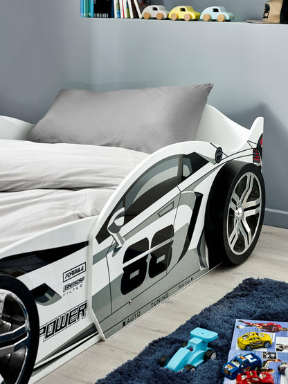 Storm White and Grey High Gloss 90cm Single Race Car Bed