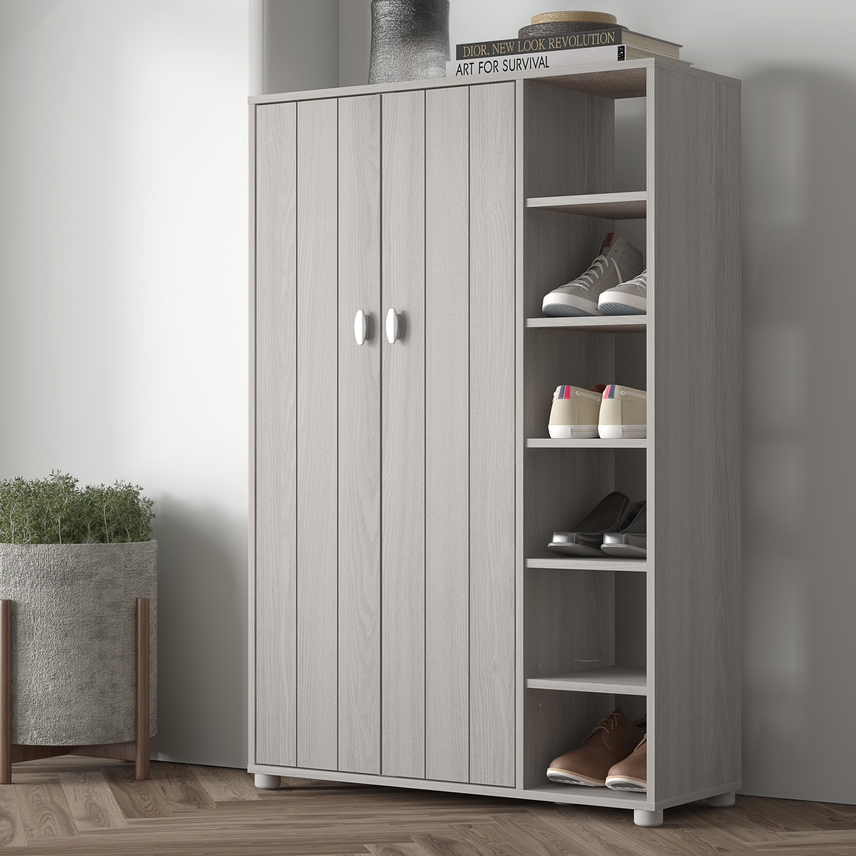 Bideford Tall Shoe Cabinet Warm Grey Oak
