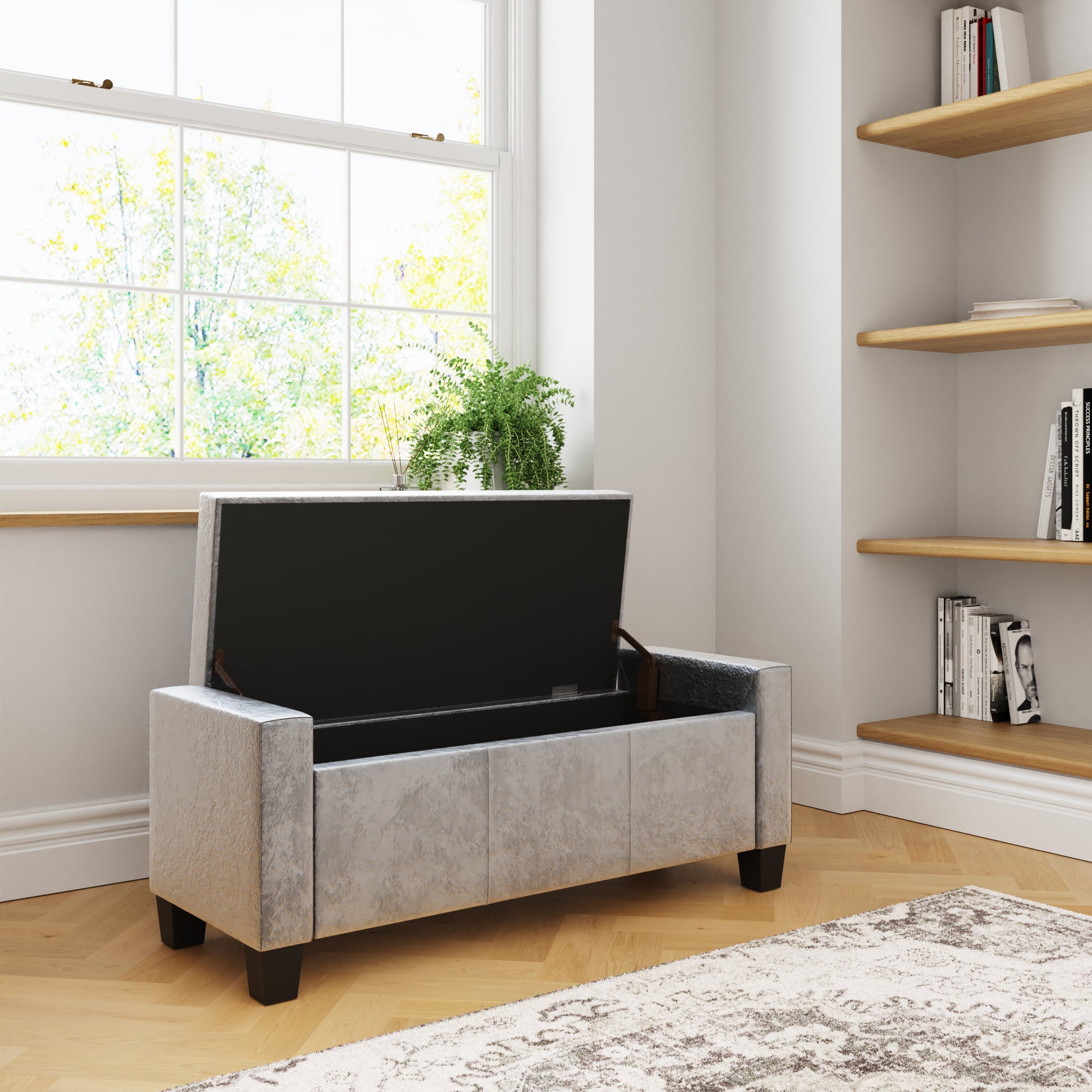 Verona Ottoman Bench Grey Crushed Velvet