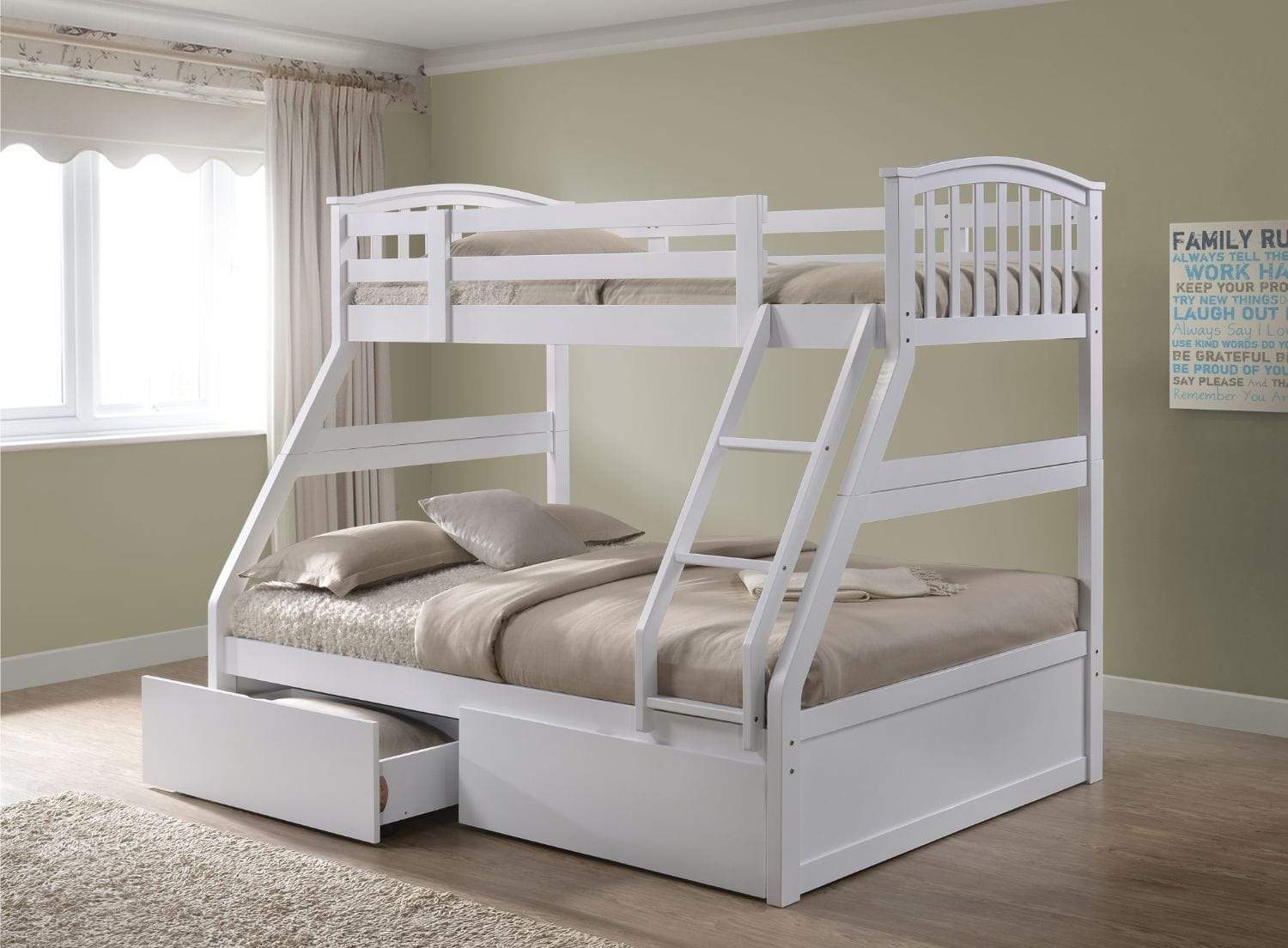 Archie Triple Bunk Bed Includes 2 x Drawers - White From Artisan Bed ...