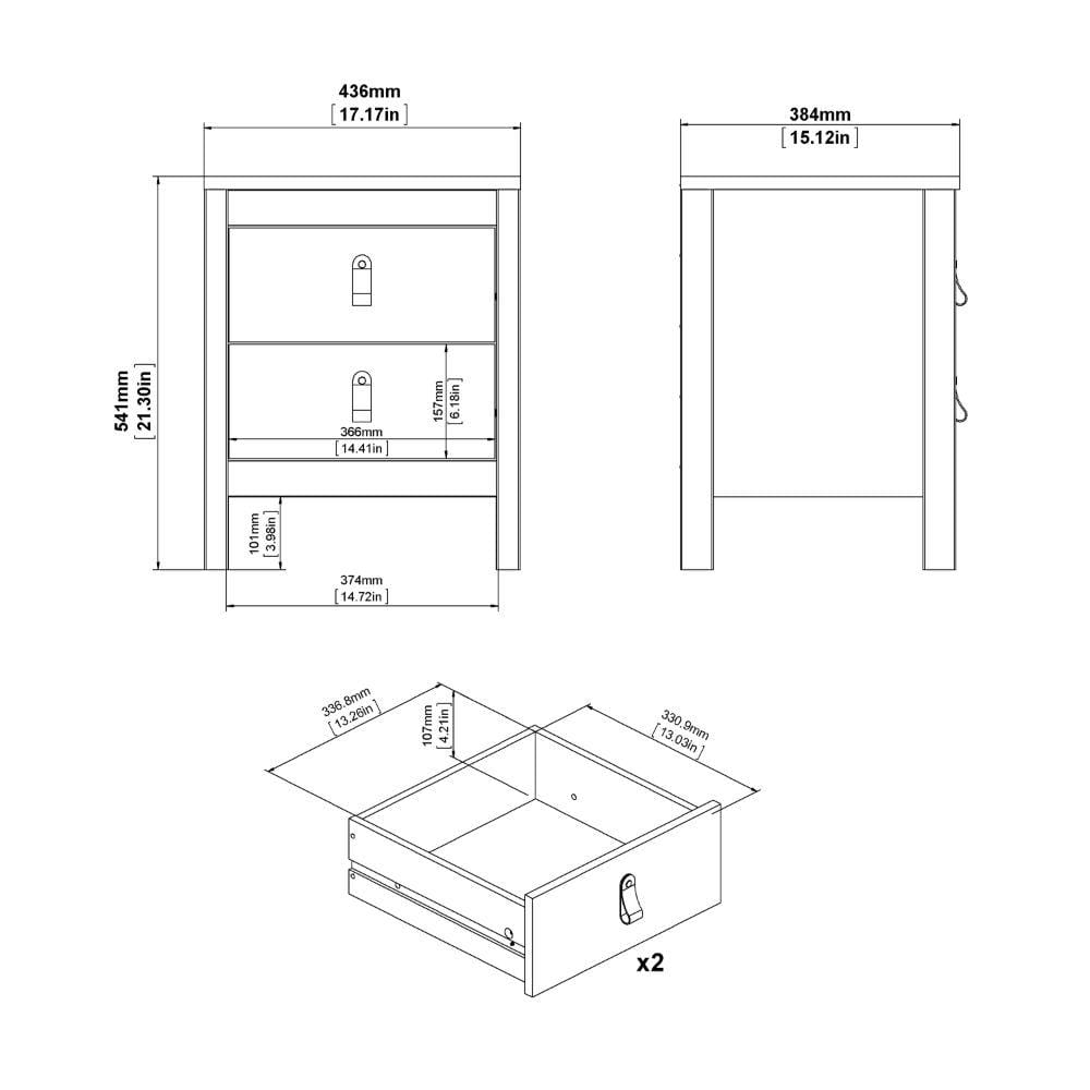 FTG Bedside Cabinet Barcelona Bedside Table 2 Drawers In White Bed Kings