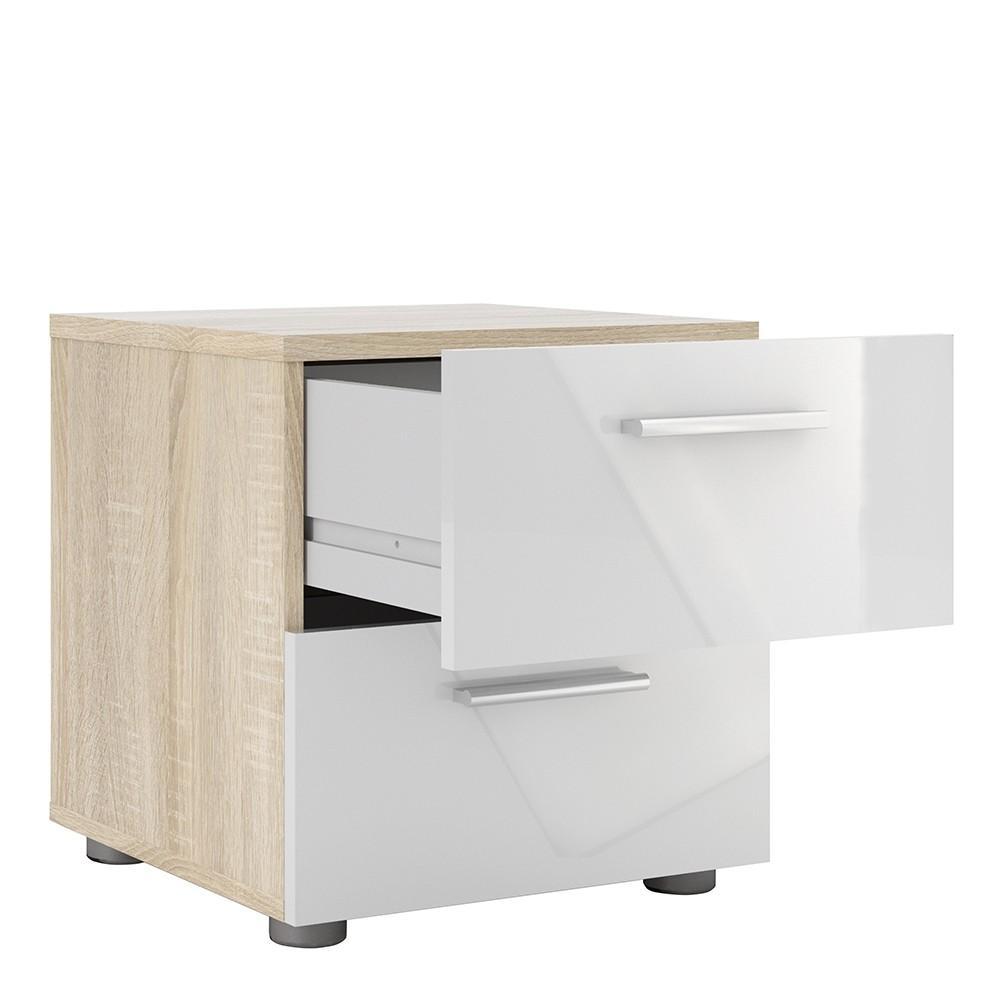 FTG Bedside Cabinet CLEARANCE Pepe Bedside 2 Drawers in Oak with White High Gloss Bed Kings