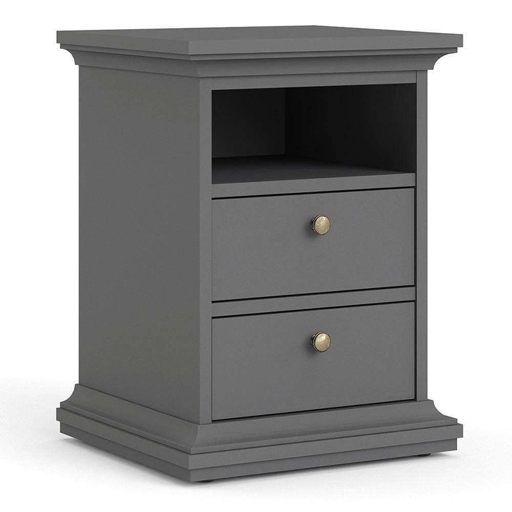 FTG Bedside Cabinet Paris Bedside 2 Drawers in Matt Grey Bed Kings