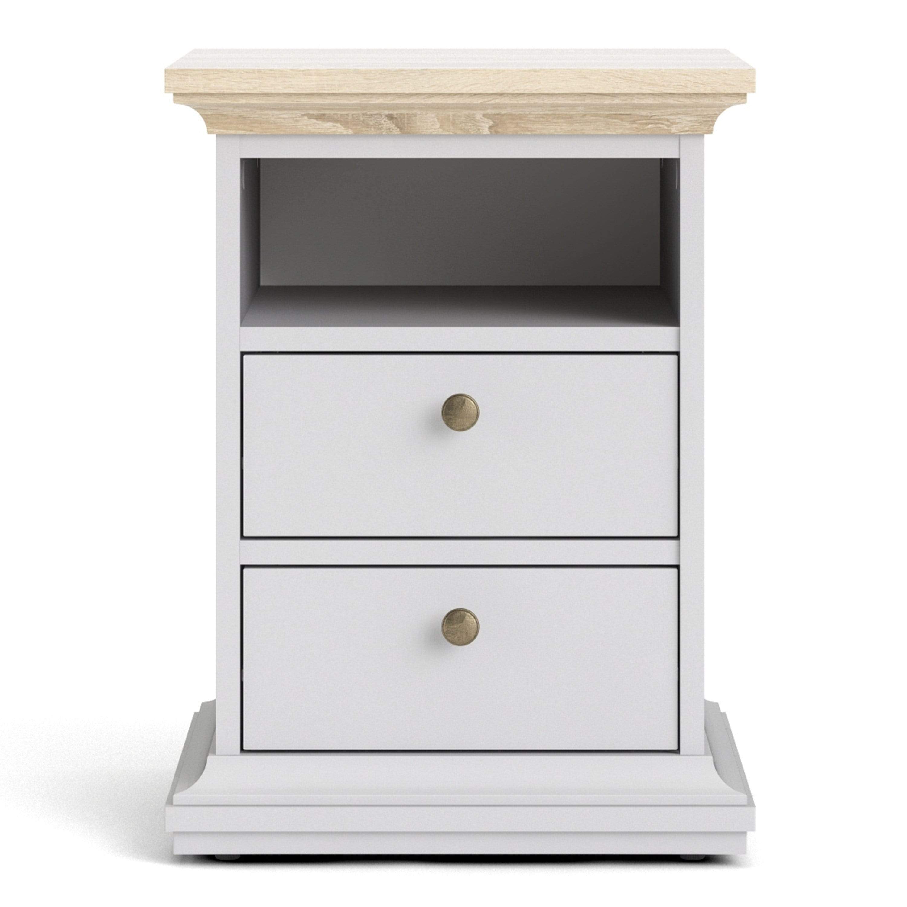 FTG Bedside Cabinet Paris Bedside 2 Drawers in White and Oak Bed Kings