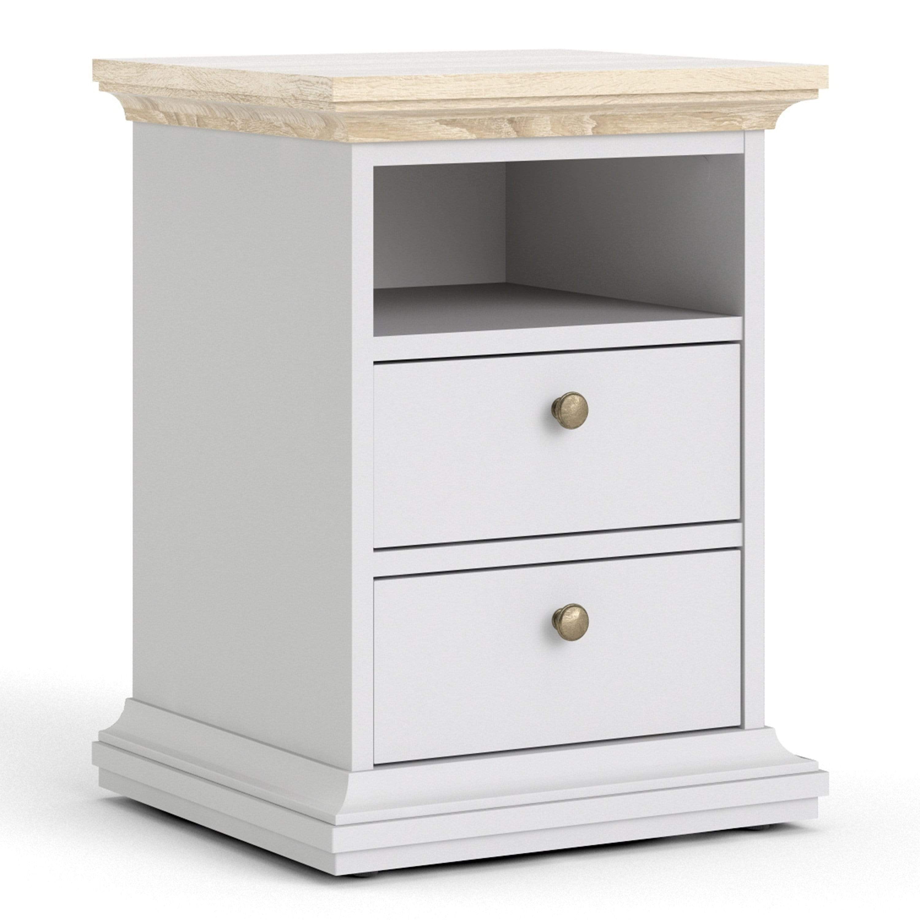 FTG Bedside Cabinet Paris Bedside 2 Drawers in White and Oak Bed Kings