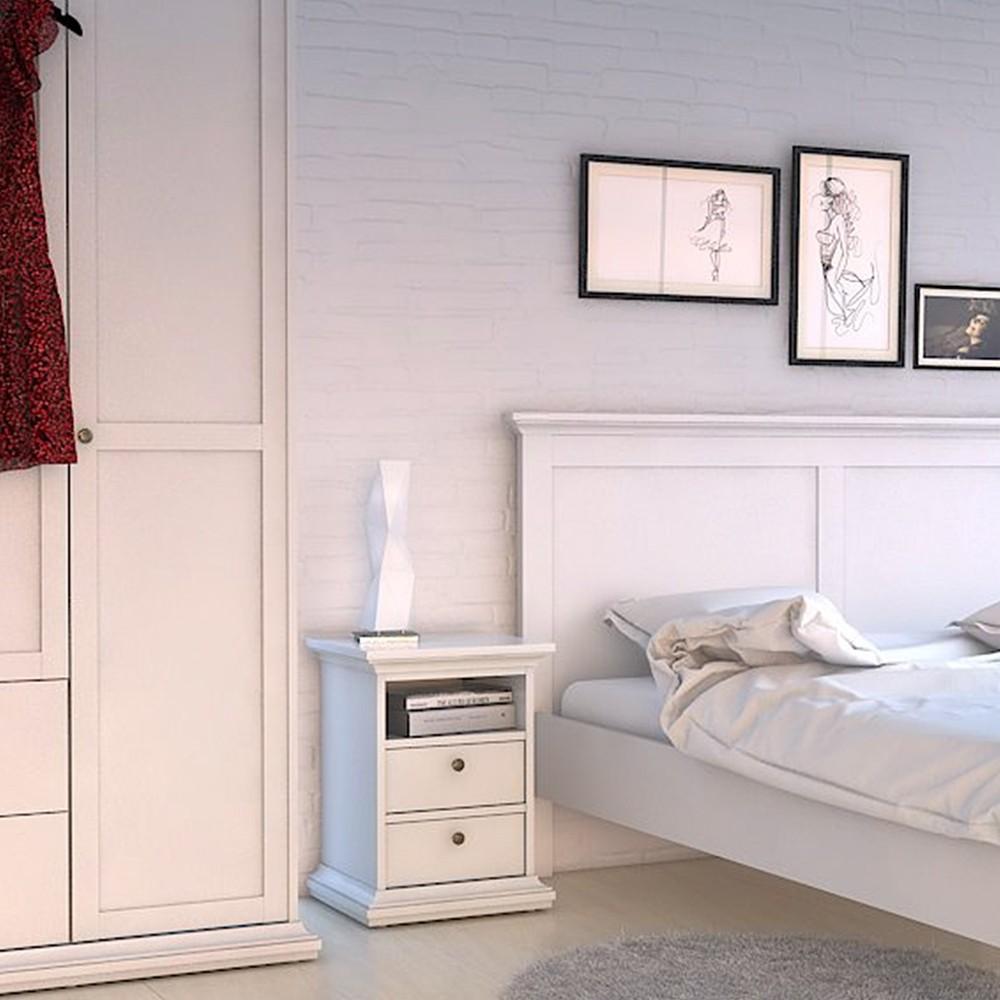 FTG Bedside Cabinet Paris Bedside 2 Drawers in White Bed Kings