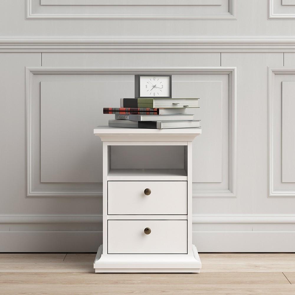 FTG Bedside Cabinet Paris Bedside 2 Drawers in White Bed Kings