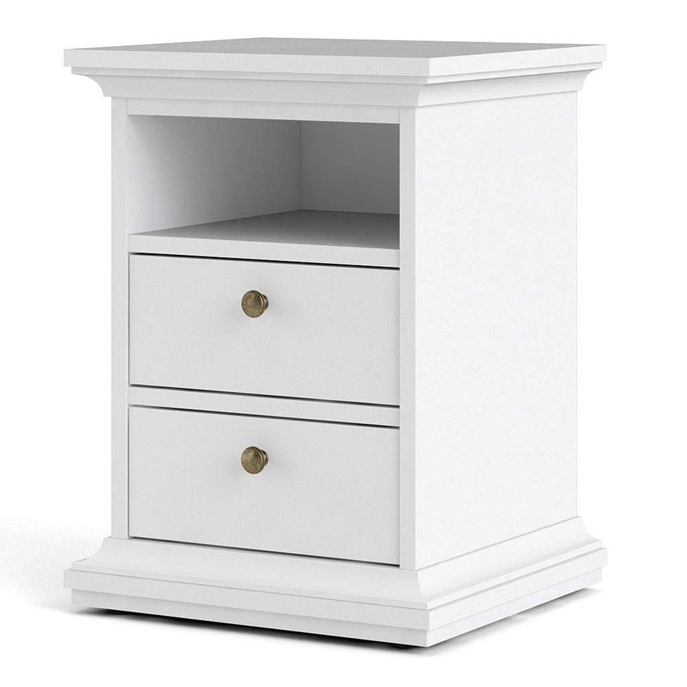 FTG Bedside Cabinet Paris Bedside 2 Drawers in White Bed Kings