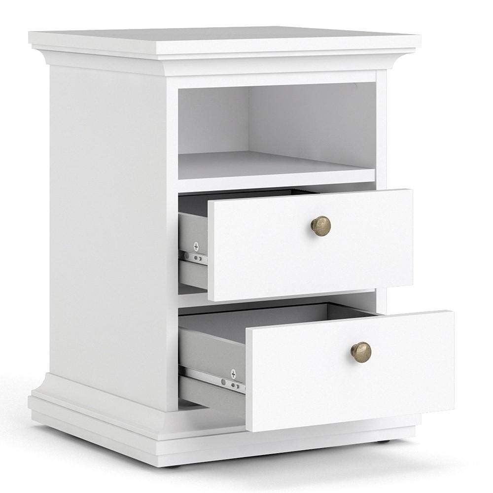 FTG Bedside Cabinet Paris Bedside 2 Drawers in White Bed Kings