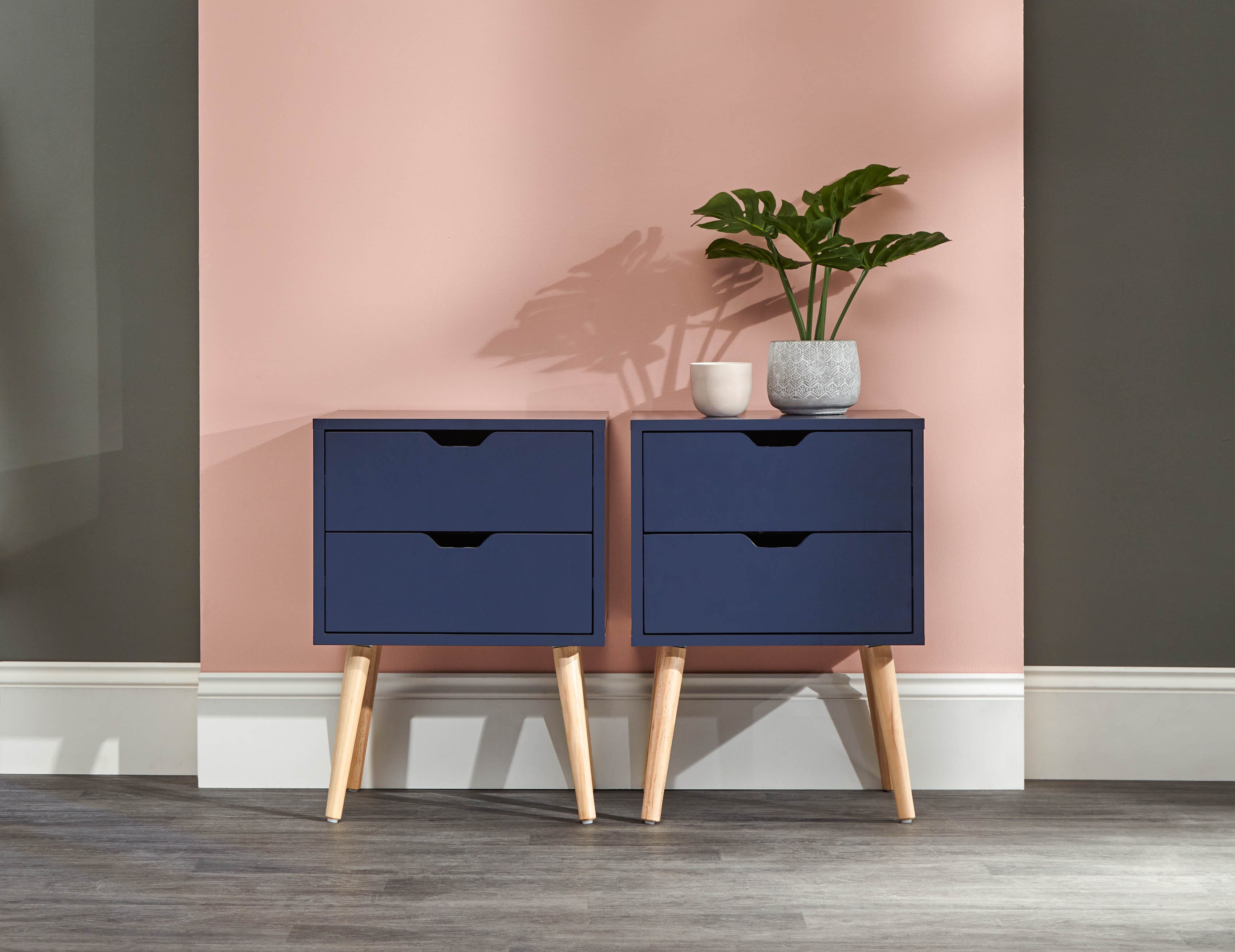 GFW Bedside Cabinet Nyborg Pair Of 2 Drawer Bedsides Nightshadow Blue Bed Kings