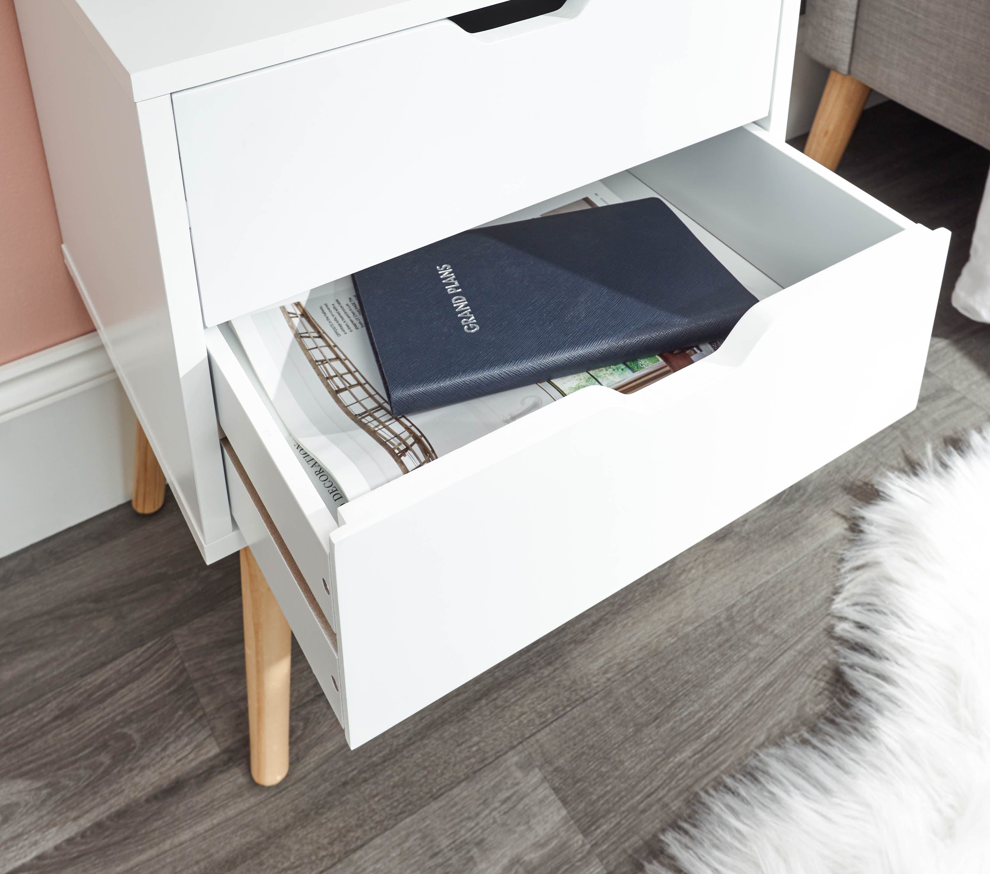 GFW Bedside Cabinet Nyborg Single 2 Drawer Bedside White Bed Kings