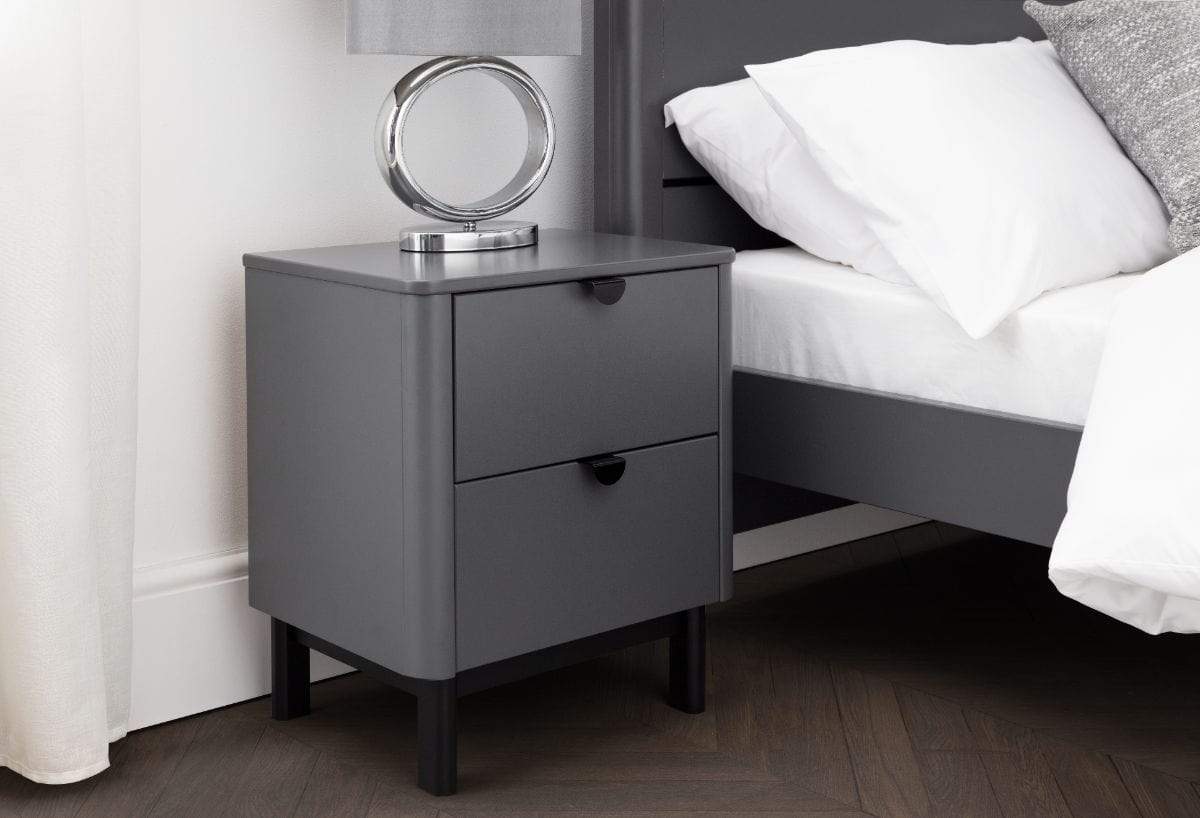 Julian Bowen Bedside Cabinet Chloe 2 Drawer Bedside - Storm Grey/Black Bed Kings