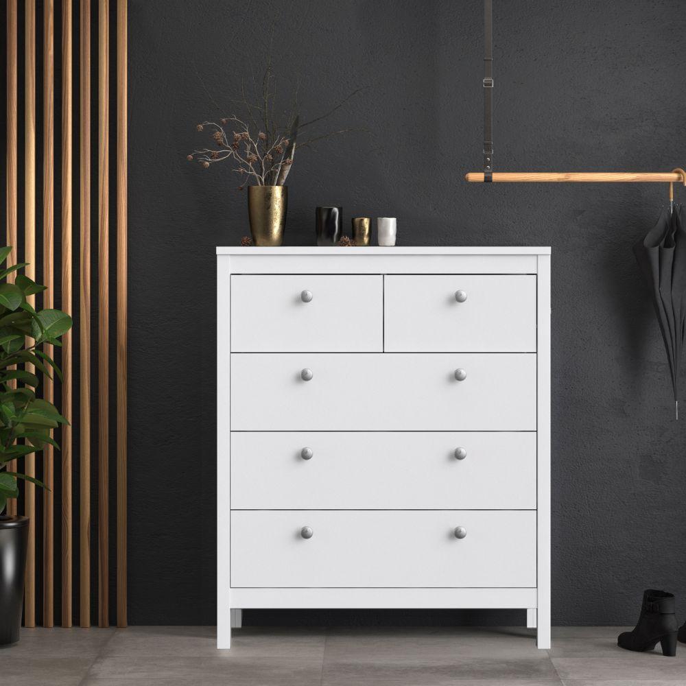 FTG Chest Of Drawers Madrid Chest 3+2 Drawers In White Bed Kings