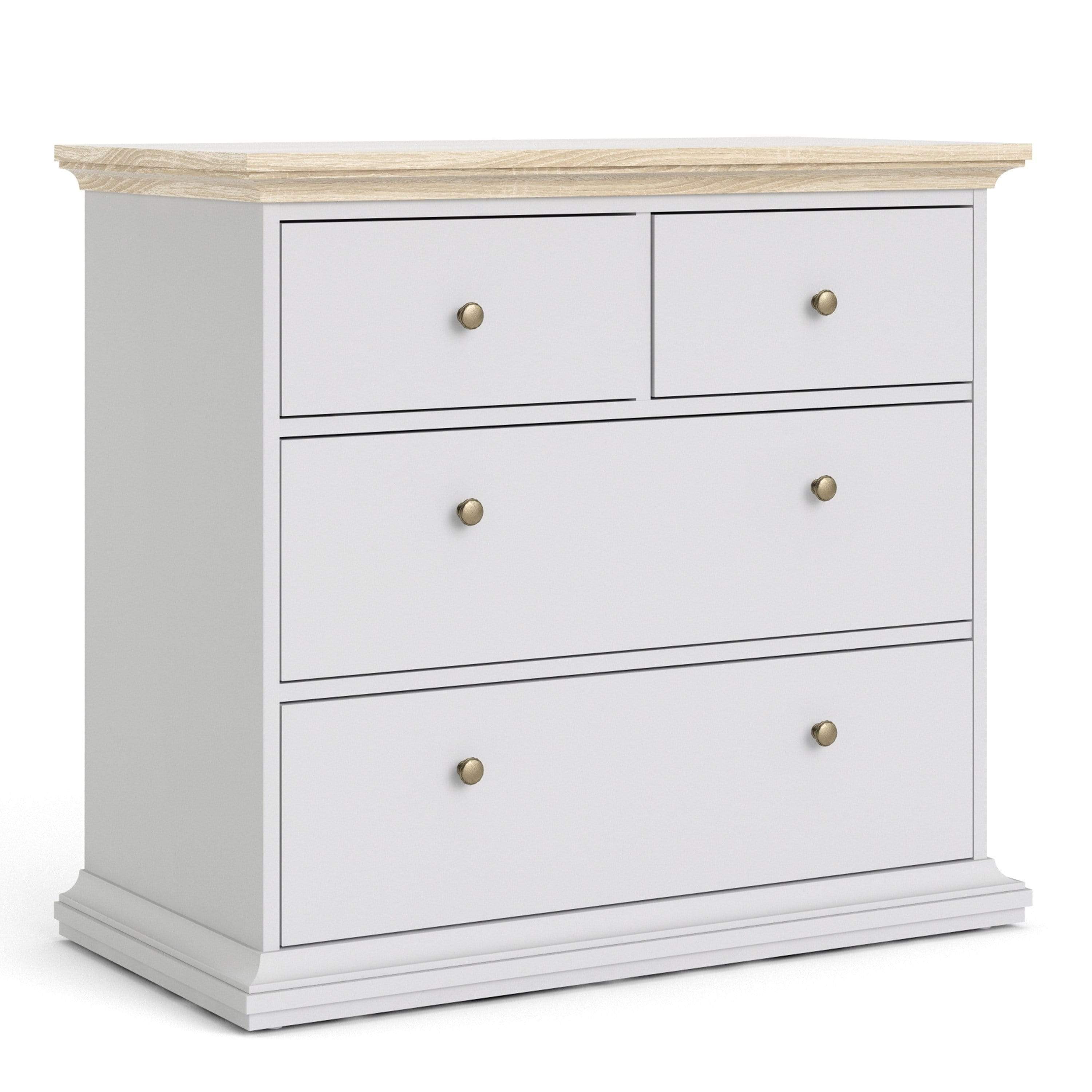 FTG Chest Of Drawers Paris Chest of 4 Drawers in White and Oak Bed Kings