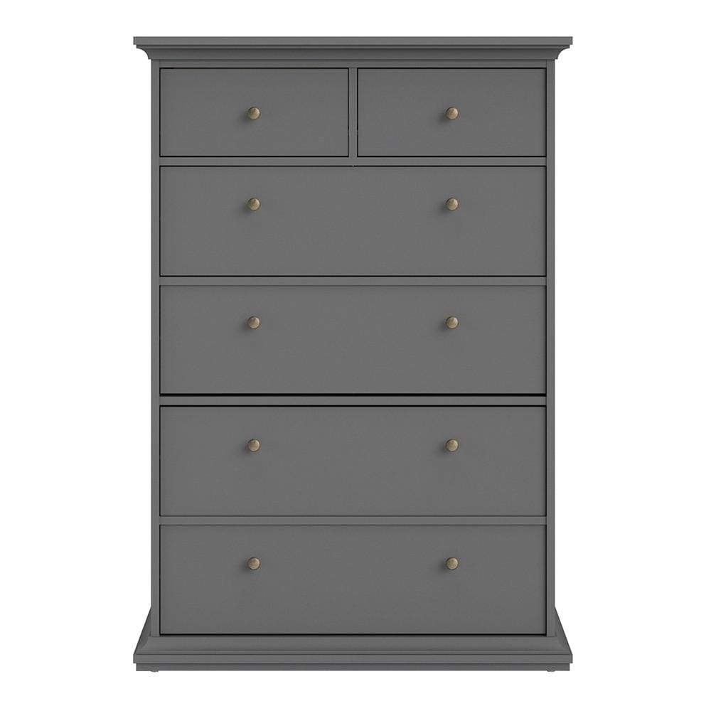 FTG Chest Of Drawers Paris Chest of 6 Drawers in Matt Grey Bed Kings