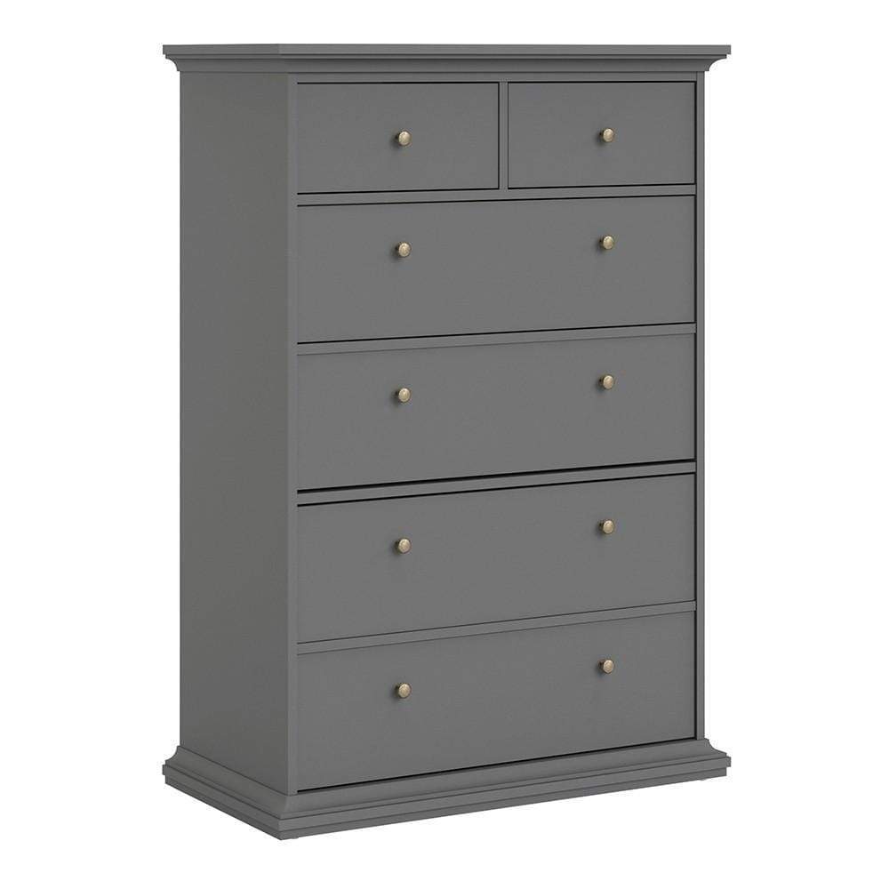 FTG Chest Of Drawers Paris Chest of 6 Drawers in Matt Grey Bed Kings