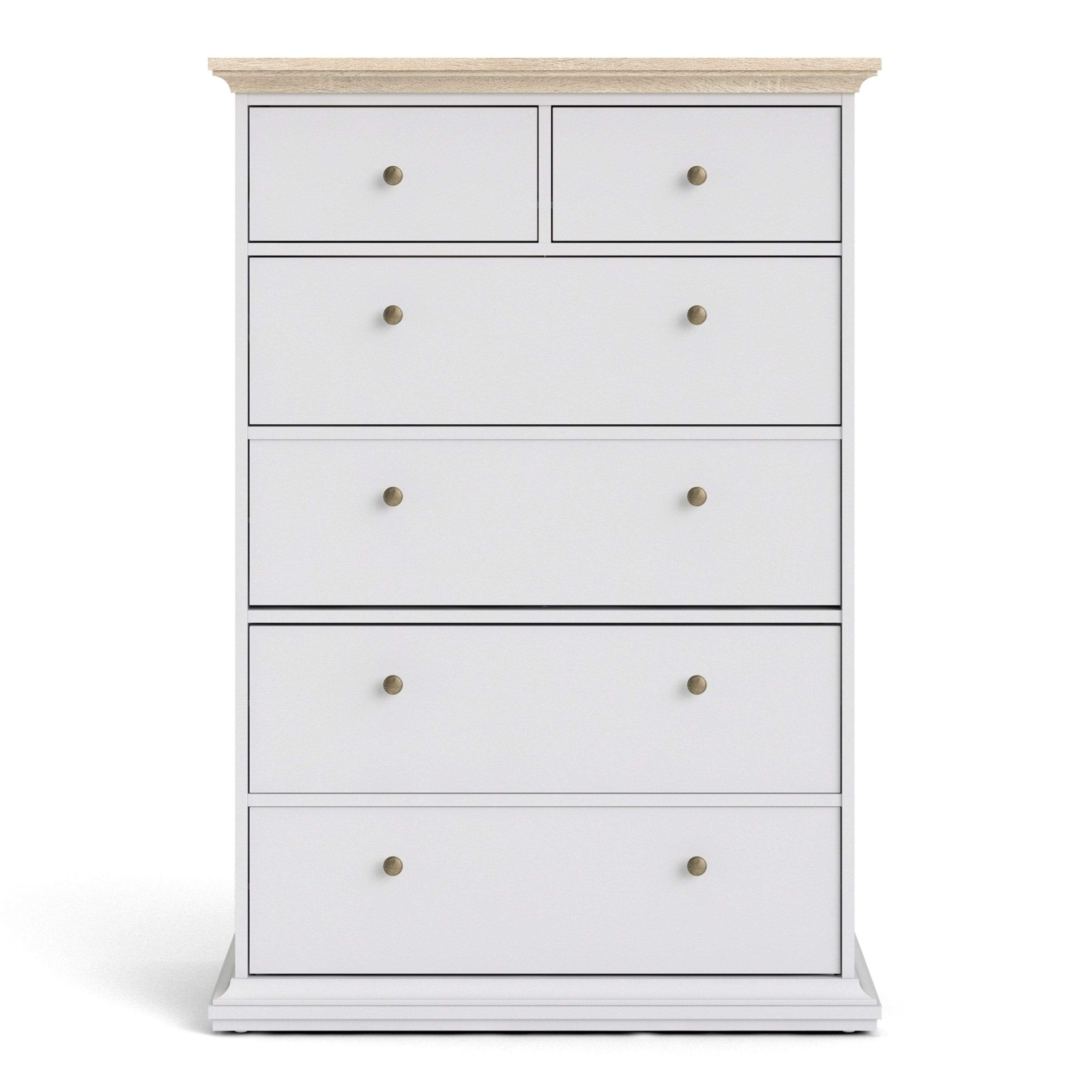 FTG Chest Of Drawers Paris Chest of 6 Drawers in White and Oak Bed Kings