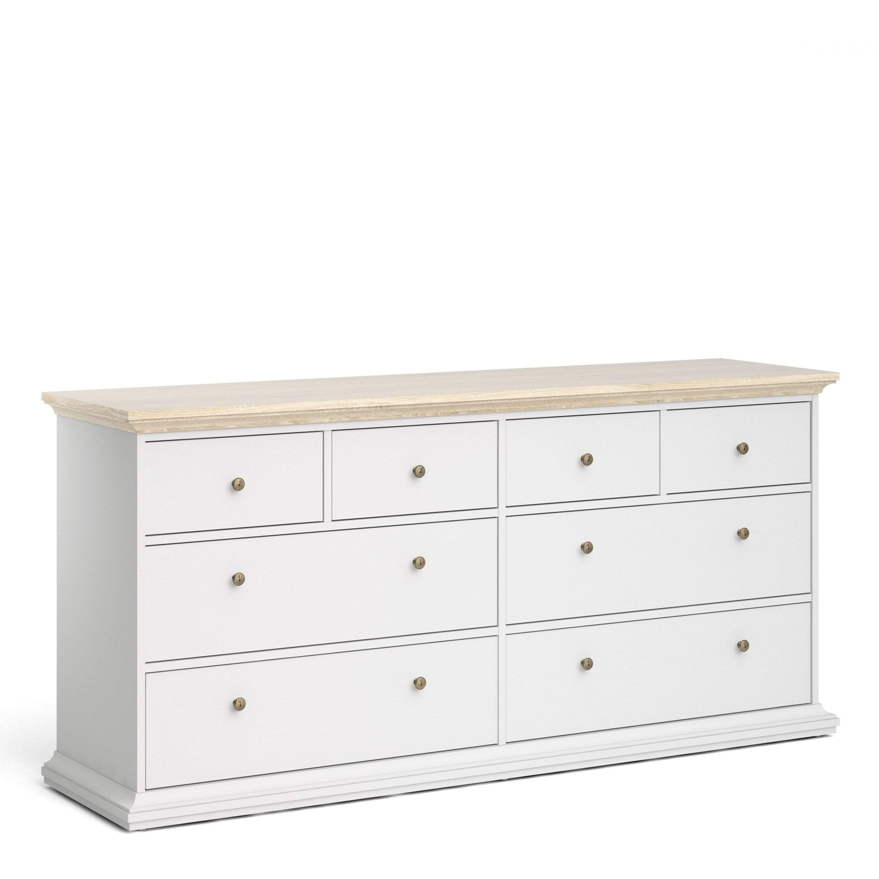FTG Chest Of Drawers Paris Chest of 8 Drawers in White and Oak Bed Kings