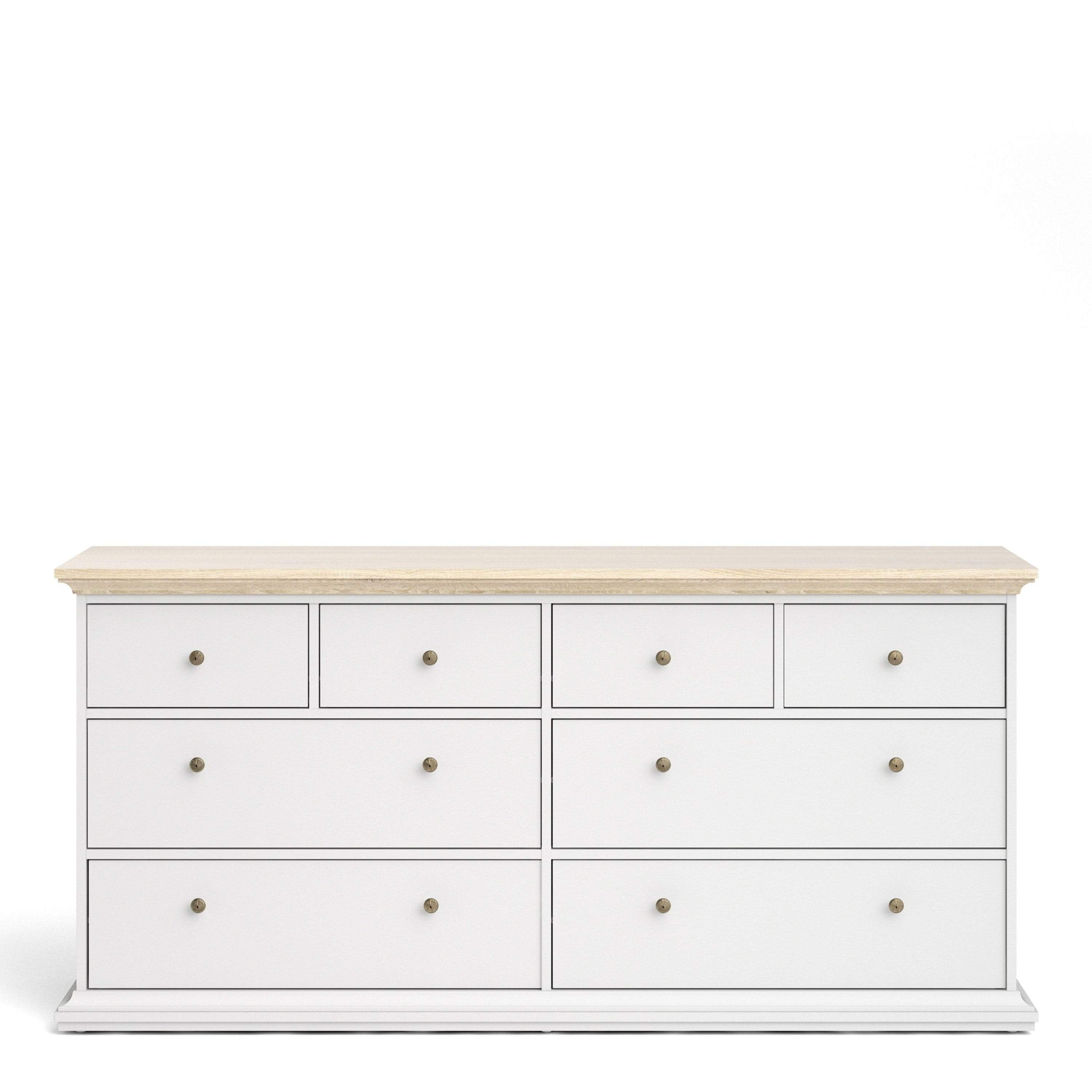 FTG Chest Of Drawers Paris Chest of 8 Drawers in White and Oak Bed Kings