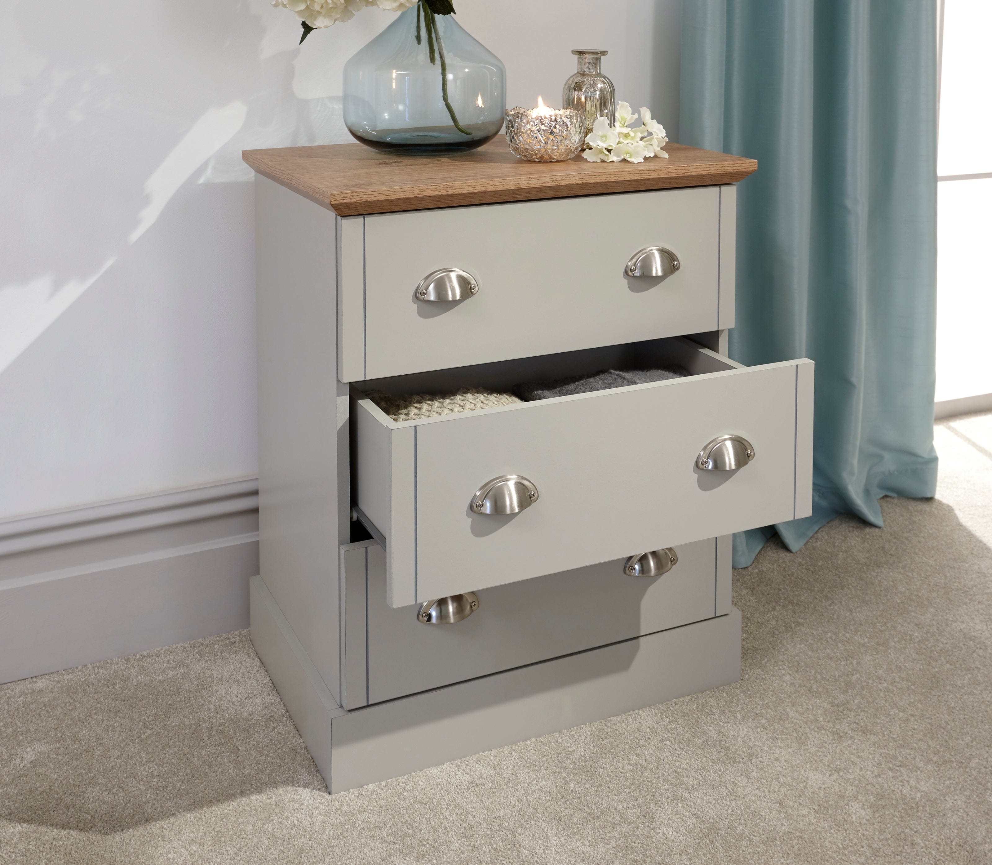 GFW Chest Of Drawers Kendal 3 Drawer Chest Grey Bed Kings