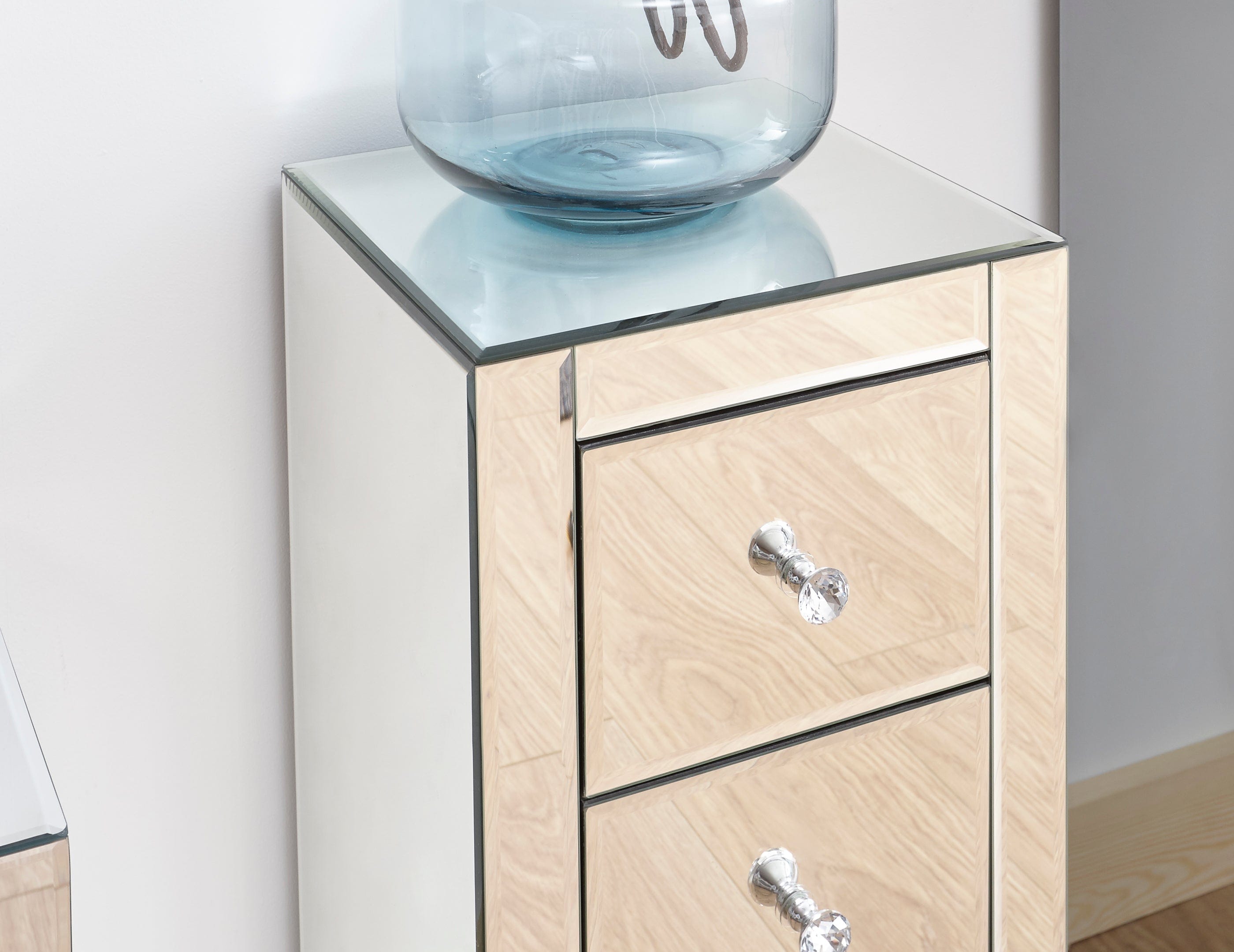 GFW Chest Of Drawers Mirrored 3 Drawer Slim Chest Clear Glass Bed Kings