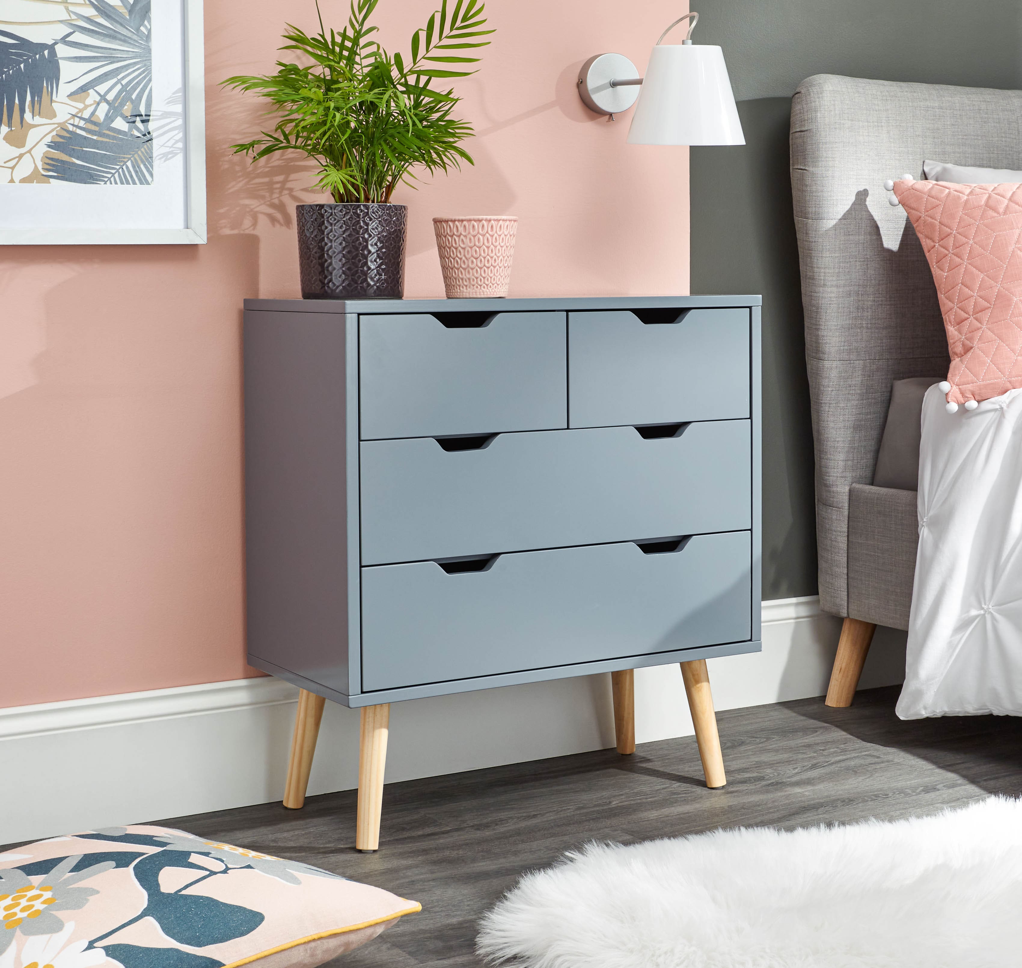 GFW Chest Of Drawers Nyborg 2+2 Drawer Chest Dark Grey Bed Kings