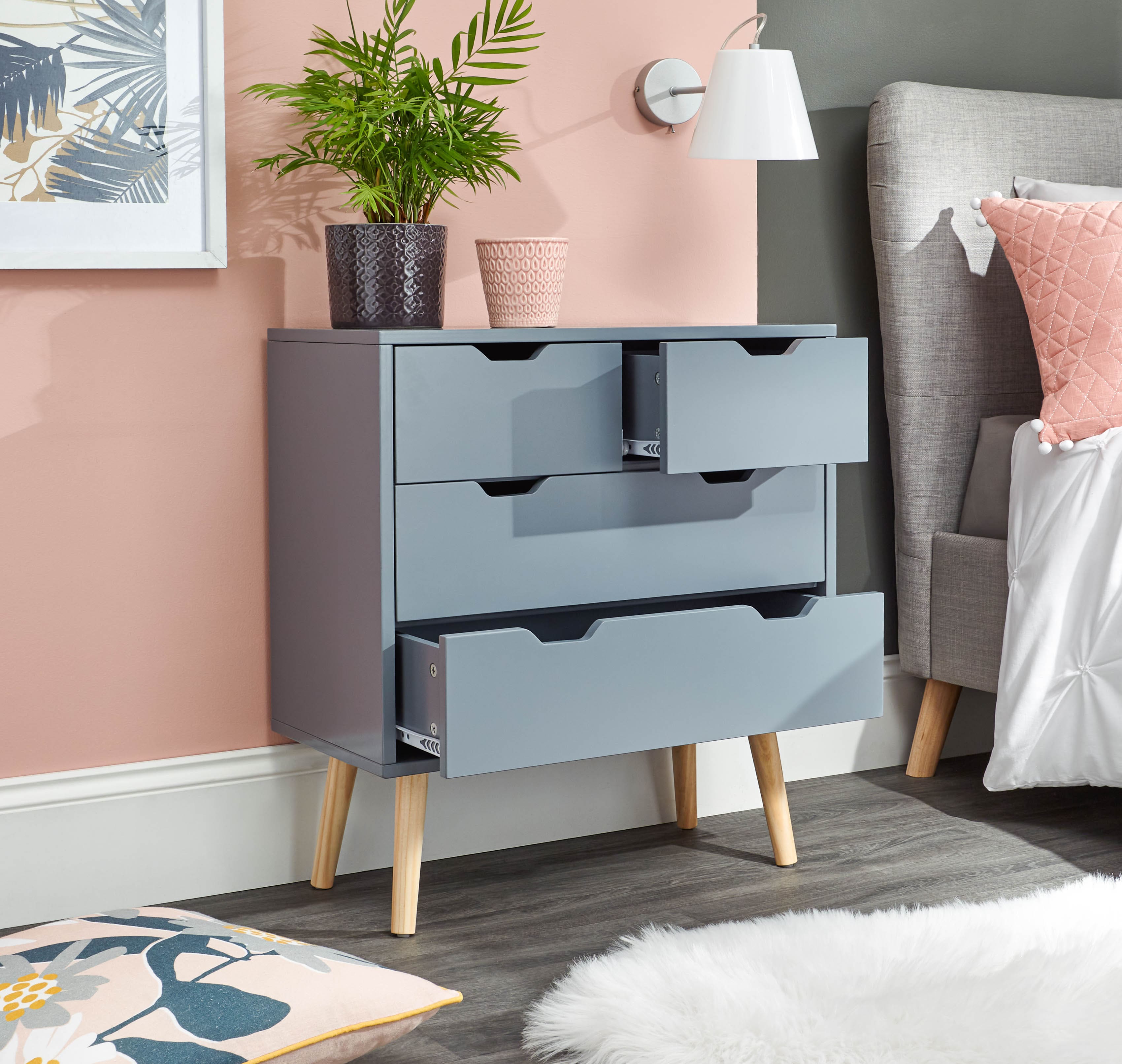 GFW Chest Of Drawers Nyborg 2+2 Drawer Chest Dark Grey Bed Kings