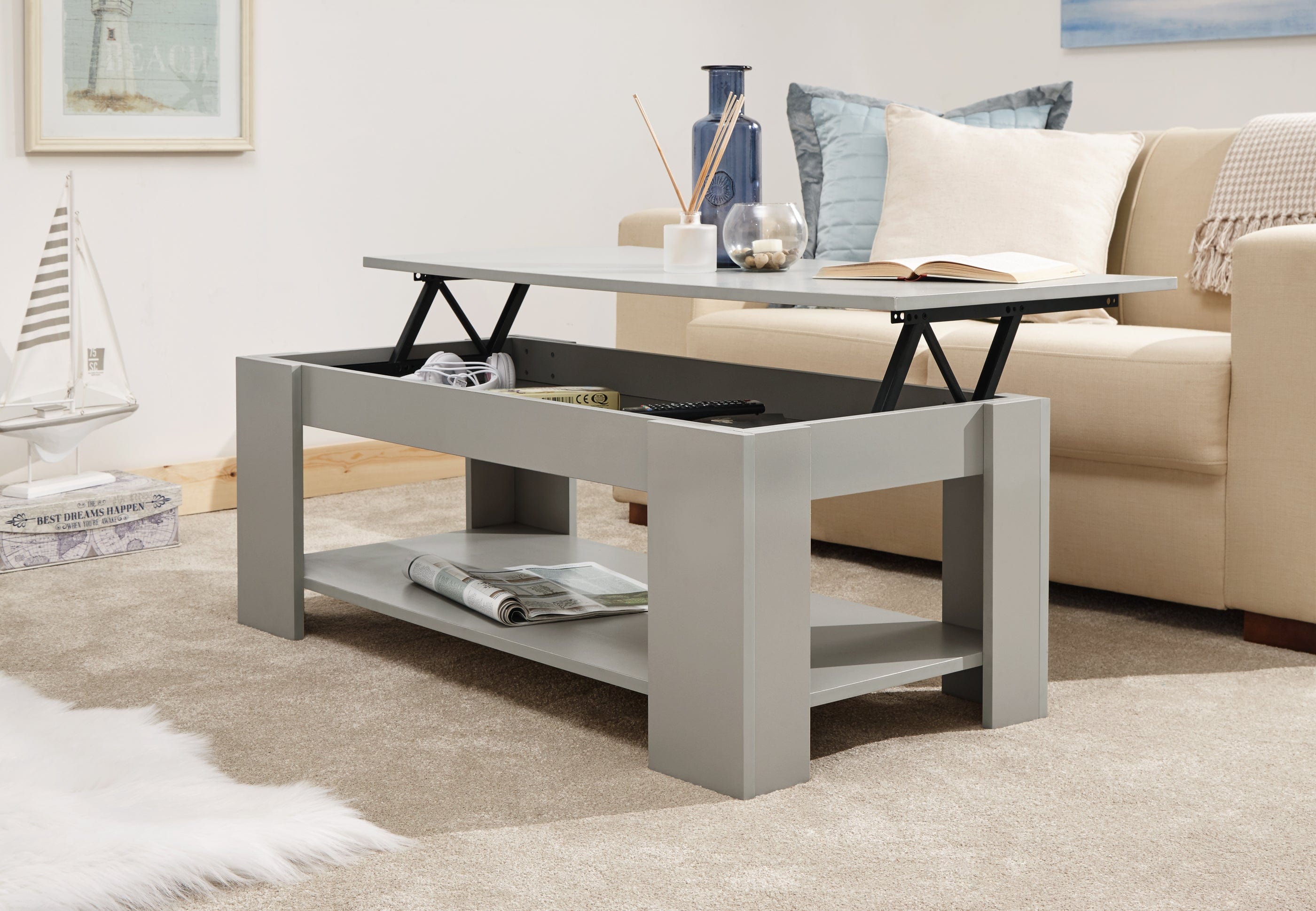 GFW Coffee Table Lift Up Coffee Table Grey Bed Kings