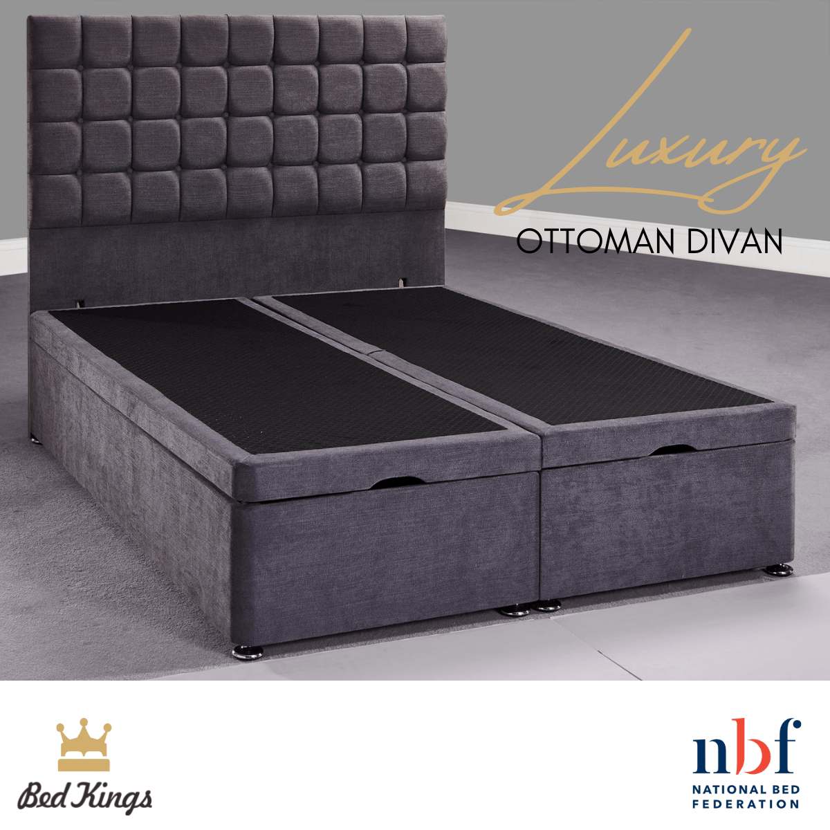 Bed Kings Fabric Bed Luxury Ottoman Divan Base (End Lift) Bed Kings