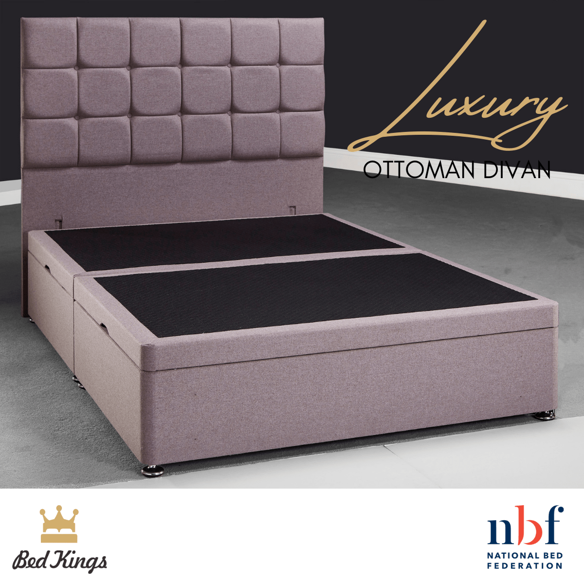 Bed Kings Fabric Bed Luxury Ottoman Divan Base (Side Lift) Bed Kings