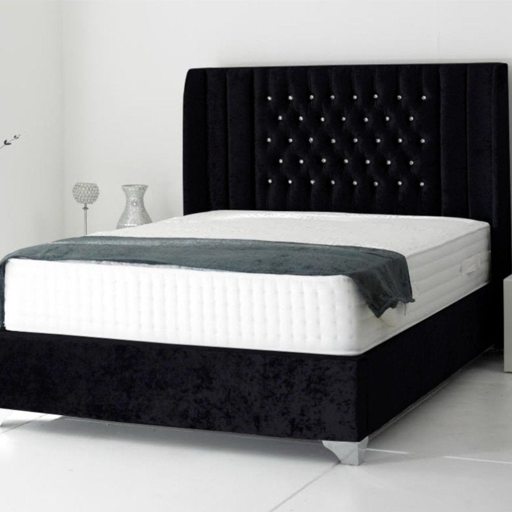 Envisage Fabric Bed Alexis Bed Frame Soft Plush Velvet - Black Bed Kings