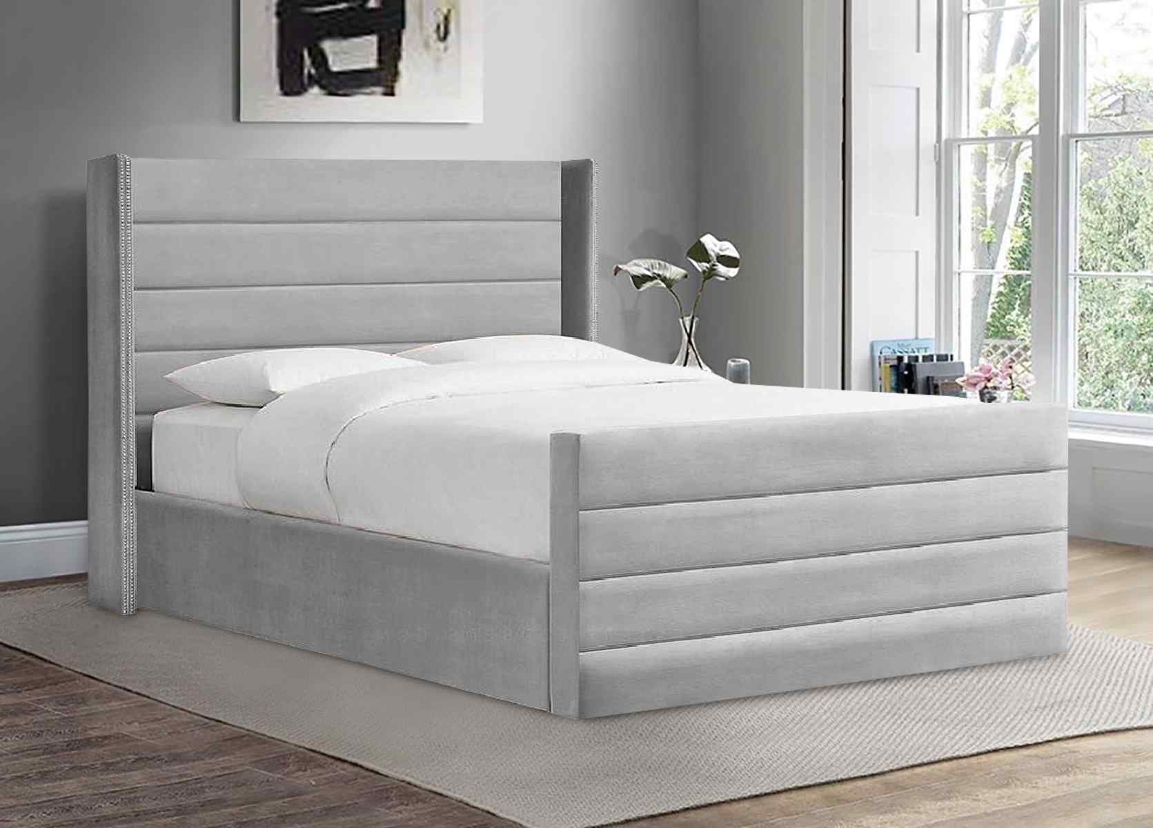 Envisage Fabric Bed Single 90cm 3ft / Silver Enzo Bed Frame Soft Plush Velvet - choice of colours envisage Bed Kings