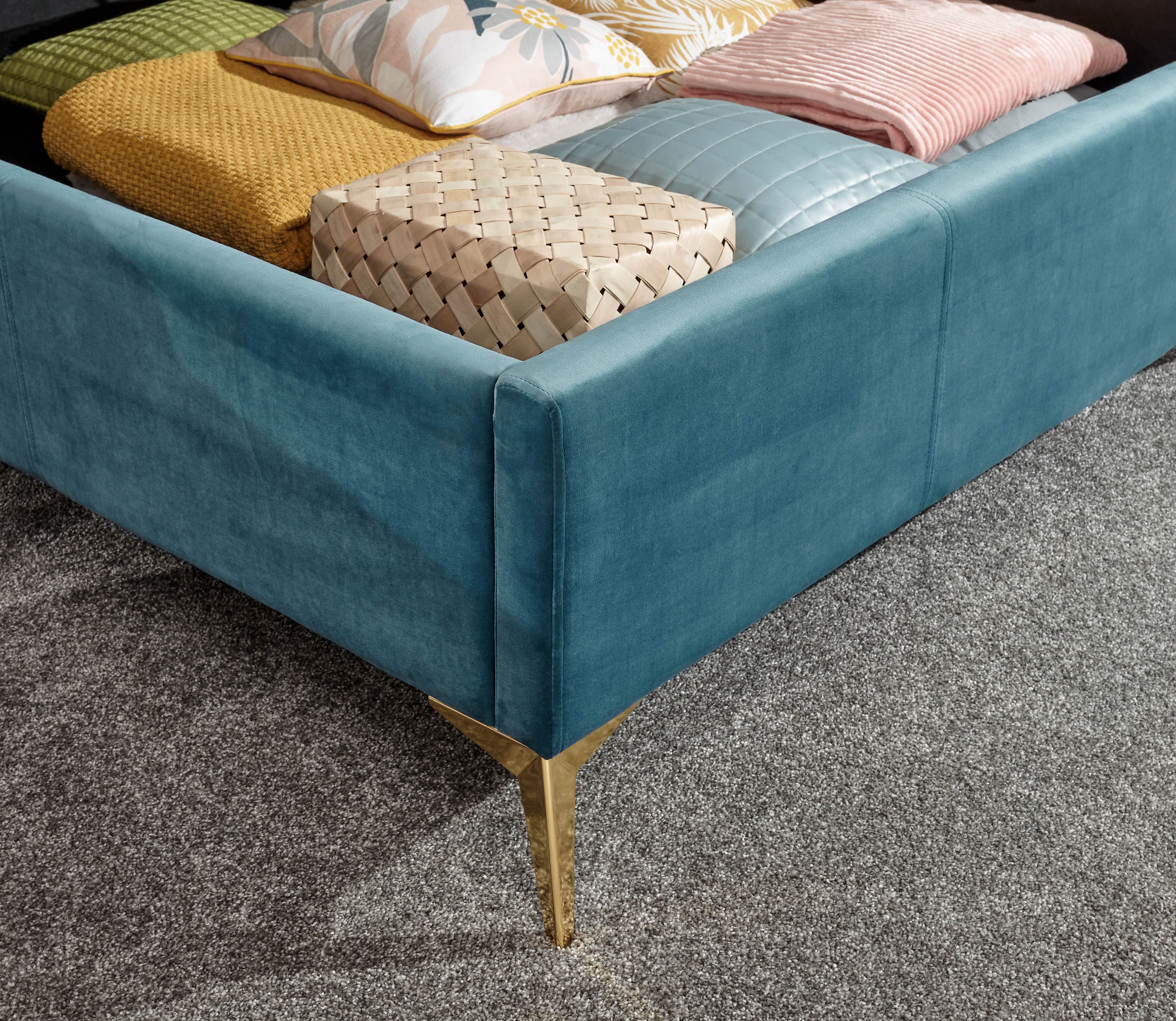 GFW Fabric Storage Bed Pettine End Lift Ottoman Bed Teal Bed Kings