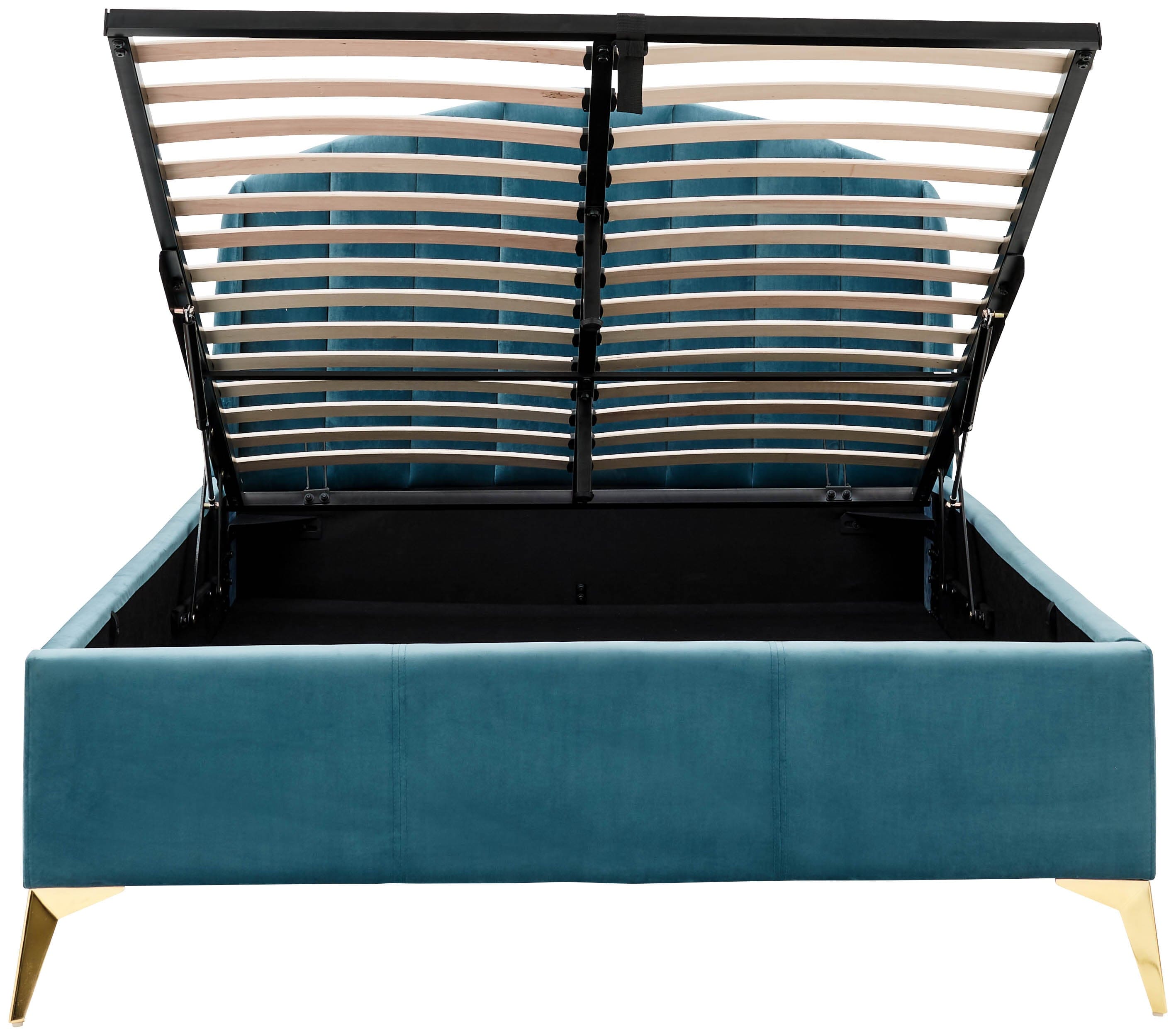 GFW Fabric Storage Bed Pettine End Lift Ottoman Bed Teal Bed Kings