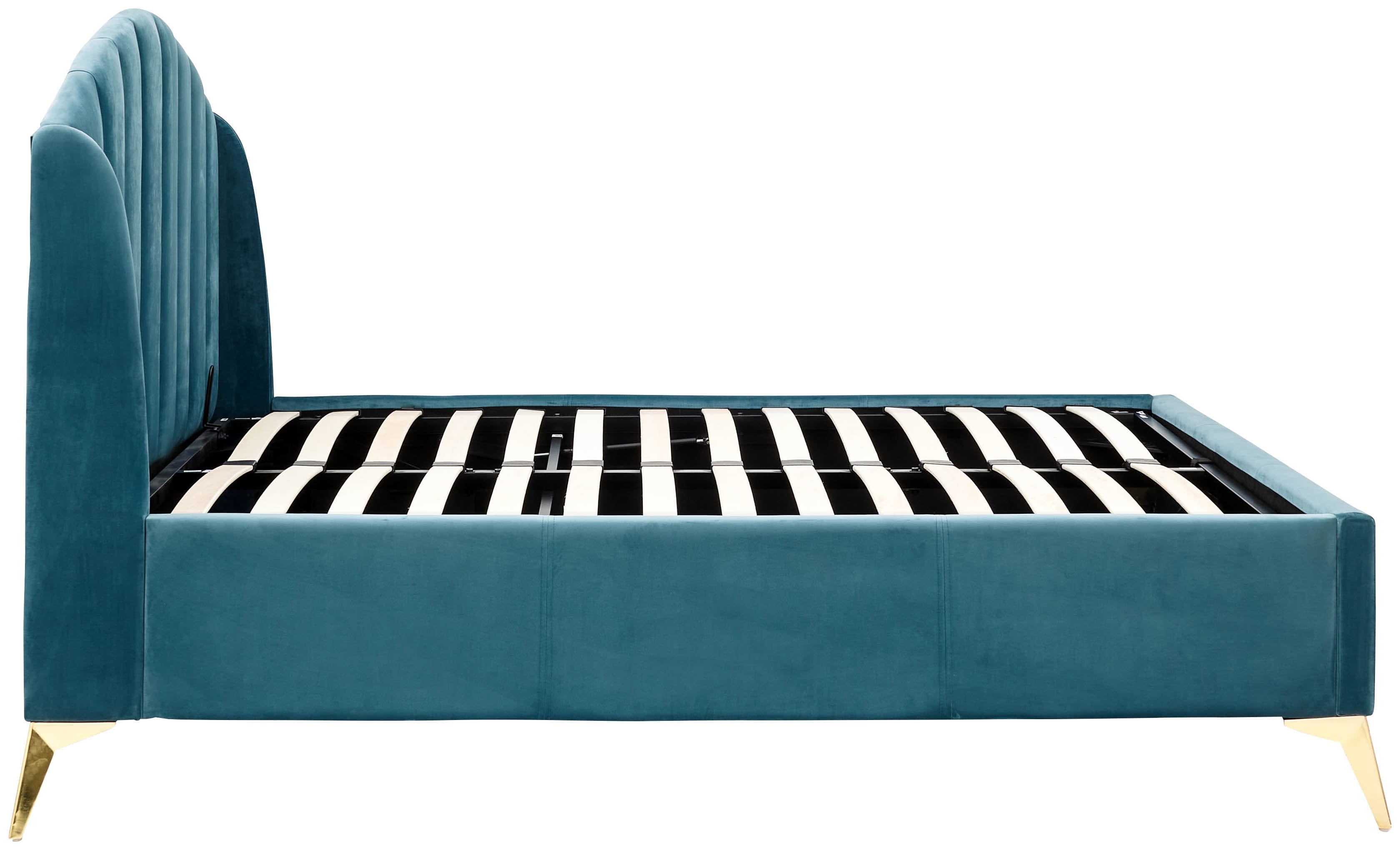 GFW Fabric Storage Bed Pettine End Lift Ottoman Bed Teal Bed Kings