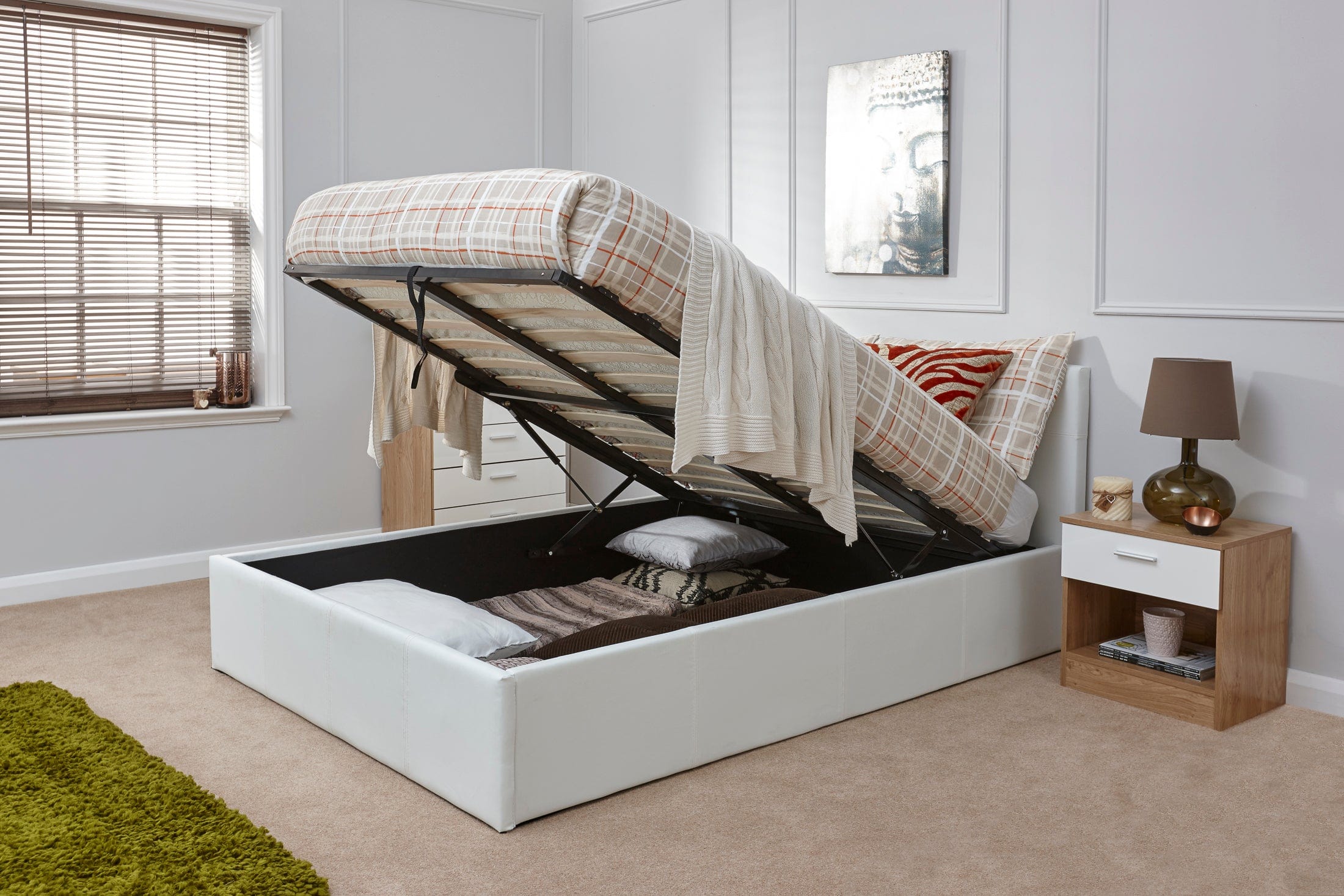 GFW Leather Storage Bed End Lift Ottoman Bed White Bed Kings